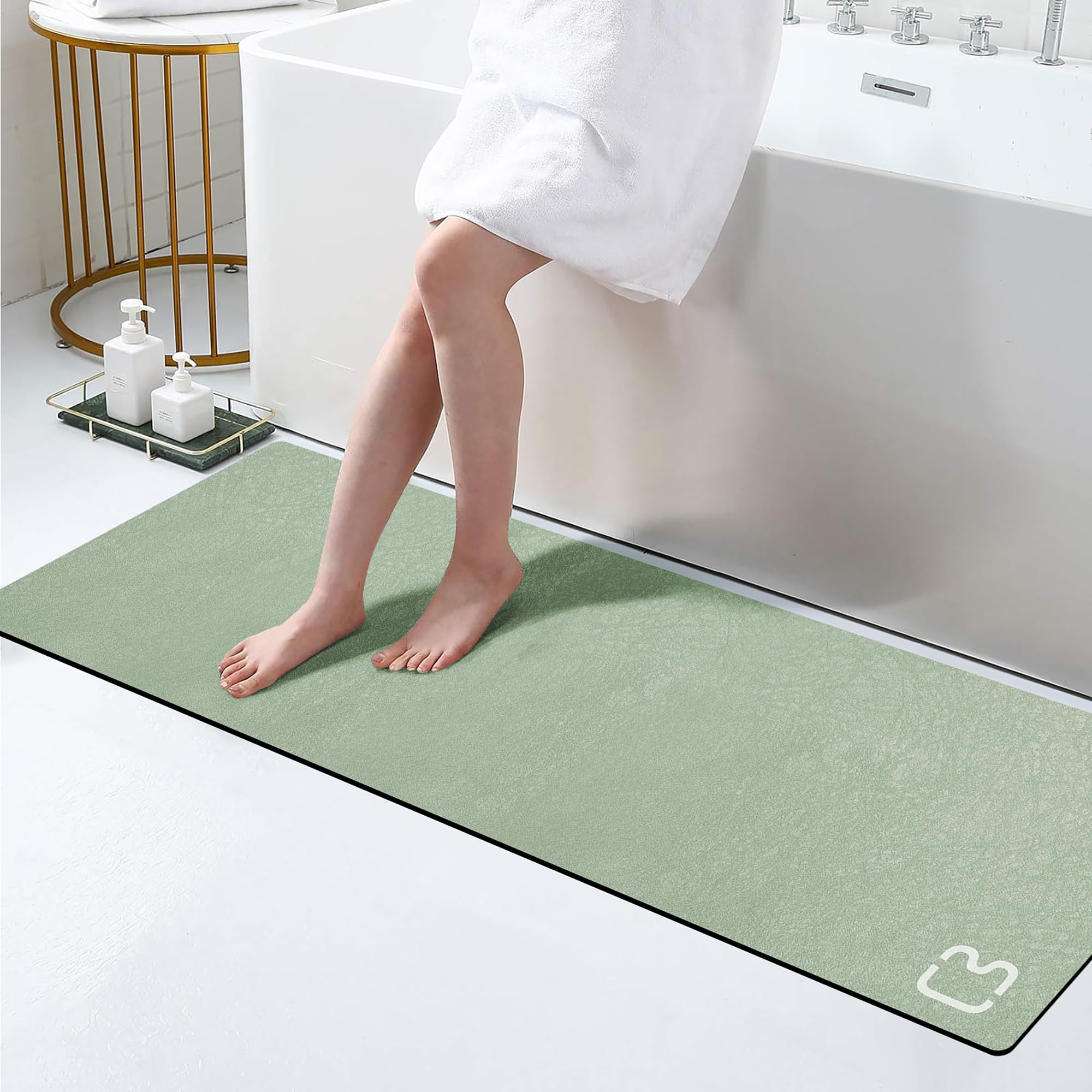 Bathroom Runner Mat Rugs Long Diatomite Stone Bath Mat Large Super Absorbent Diatomaceous Earth Bath Mat Non Slip Rubber Backed Fast Dry Shower Mat Thin Bathroom Rugs Floor Mat,15.7"x47.2",Grey