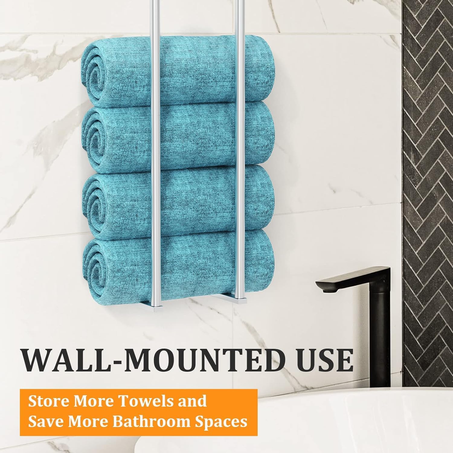 Bathroom Towel Storage Rack,28 Inch Stainless Steels Towel Racks for Bathroom, Wall Mounted Organizers and Storage Shelves for Bathroom,Brushed Silver