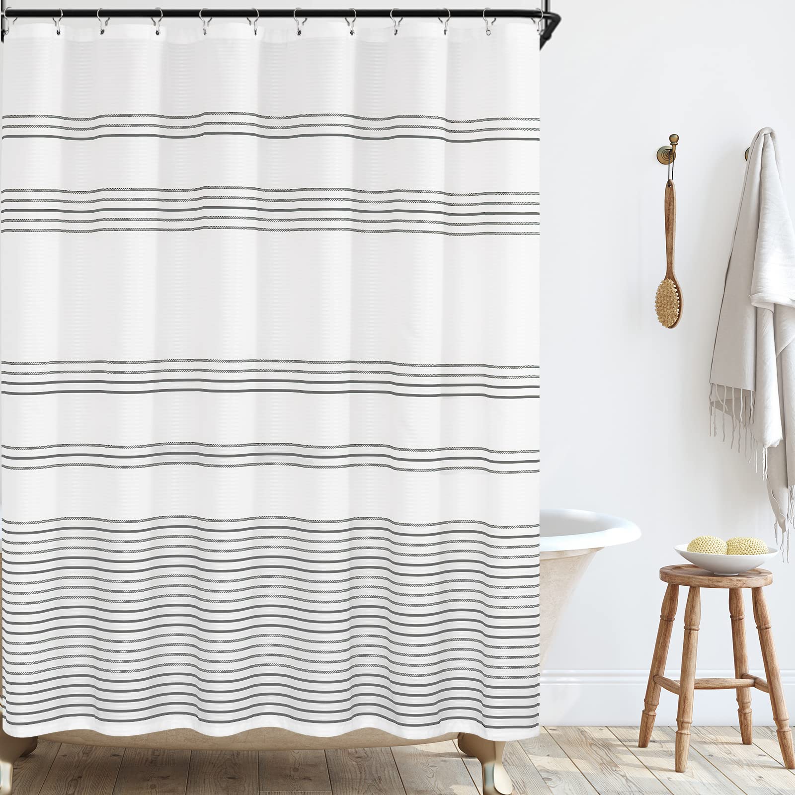 jinchan Black and White Shower Curtain for Bathroom Modern Farmhouse Striped Waterproof Fabric Shower Curtain Set with 12 Hooks Machine Washable 70x72 Inches