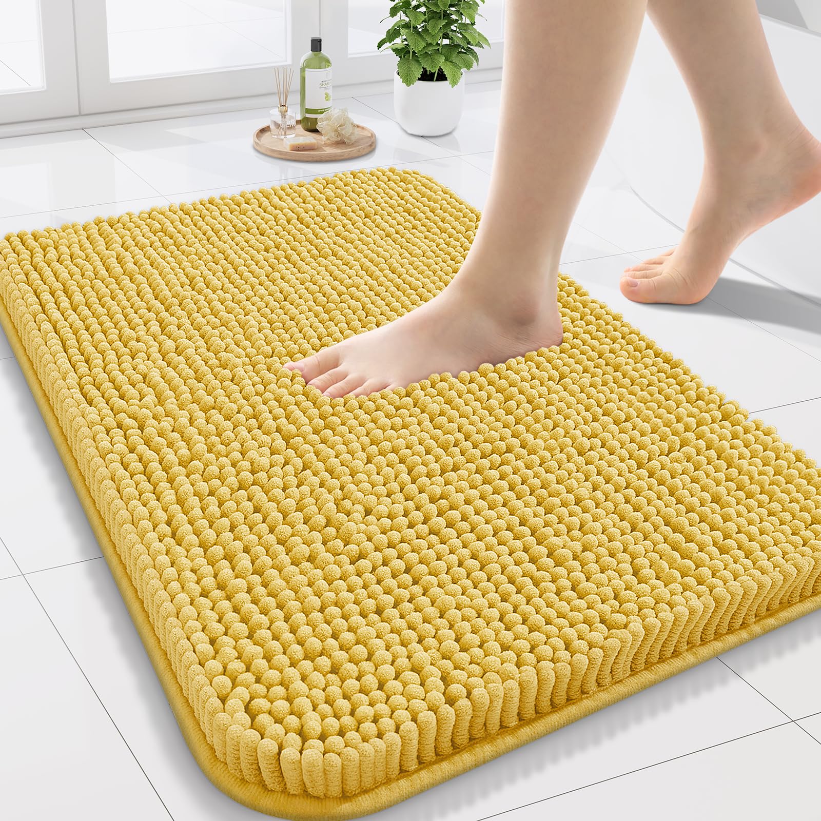 Arotive Bathroom Rugs 30x20, Extra Soft Absorbent Shaggy Chenille Bath Rugs, Machine Washable Rubber Backing Non-Slip Bath Mats for Bathroom Floor Tub and Shower, Home Decor Accessories, Grey