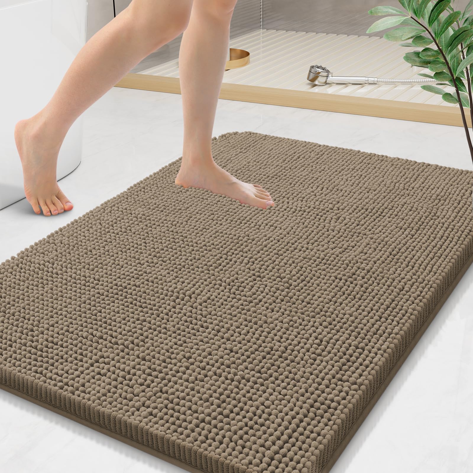 Arotive Bathroom Rugs 30x20, Extra Soft Absorbent Shaggy Chenille Bath Rugs, Machine Washable Rubber Backing Non-Slip Bath Mats for Bathroom Floor Tub and Shower, Home Decor Accessories, Grey