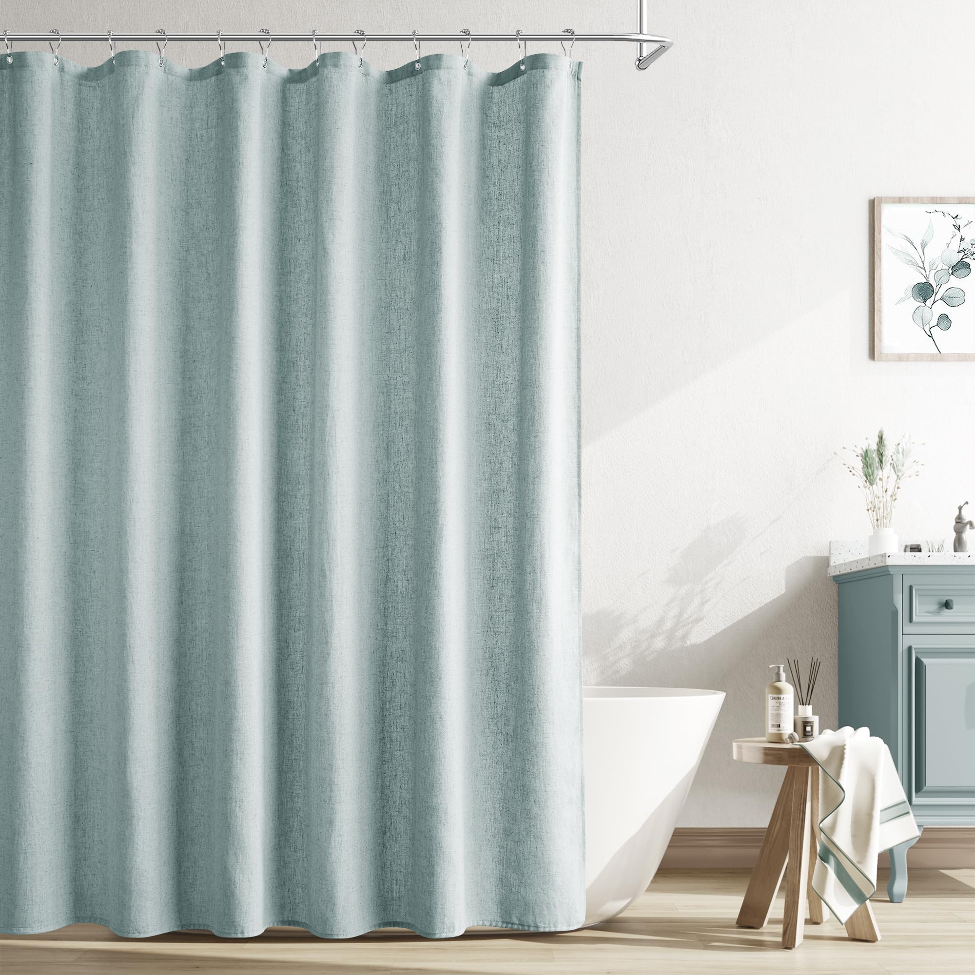 Naturoom Natural Linen Shower Curtain, Country Boho Farmhouse Bath Decor Beige Shower Curtains for Bathroom Neutral Cloth Weighted Textured Fabric Bath Curtain Liner with Hooks, Cream, 72 Inch