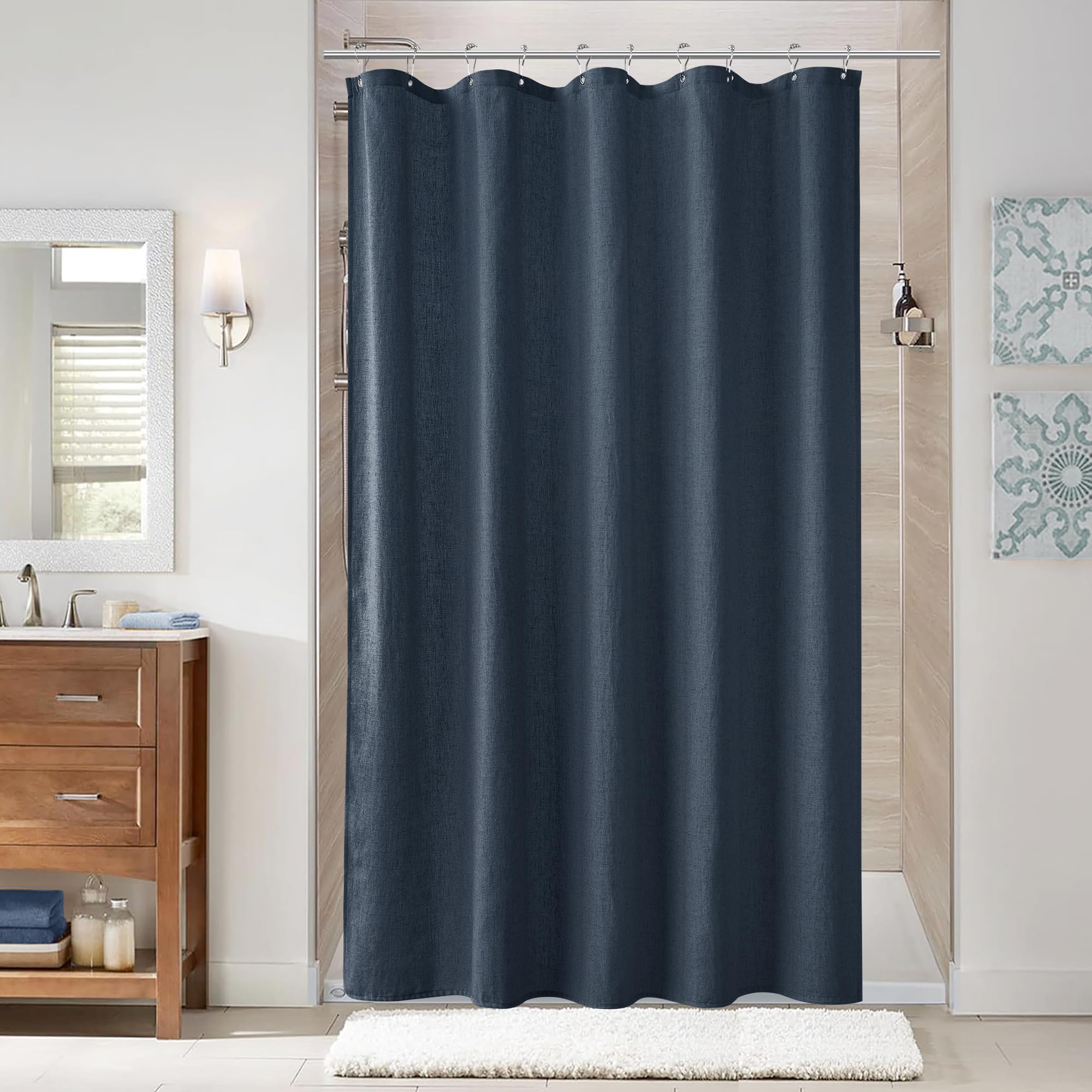 Naturoom Natural Linen Shower Curtain, Country Boho Farmhouse Bath Decor Beige Shower Curtains for Bathroom Neutral Cloth Weighted Textured Fabric Bath Curtain Liner with Hooks, Cream, 72 Inch