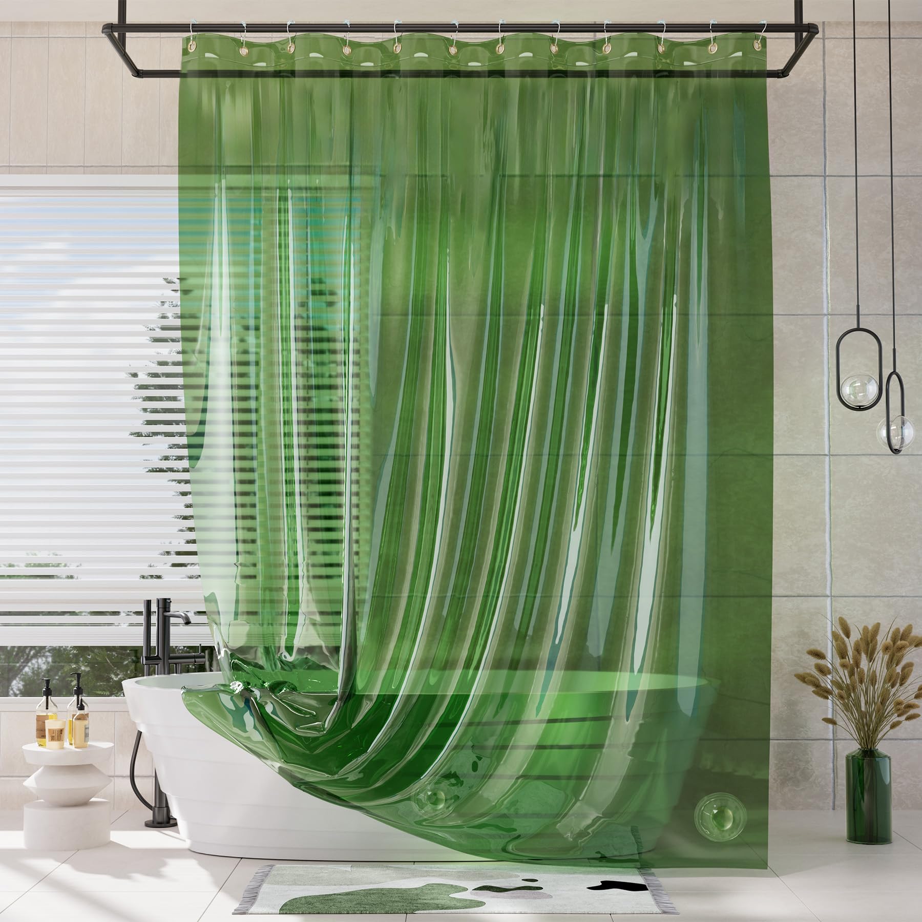 AmazerBath Shower Curtain Liner, 100% EVA Soft Clear Amber Heavy Duty Shower Curtain and Liner 2-in-1, 72x72 Luxury Plastic Weighted Bathroom Shower Liner, 12 Rustproof Grommets & 3 Heavyweight Stones