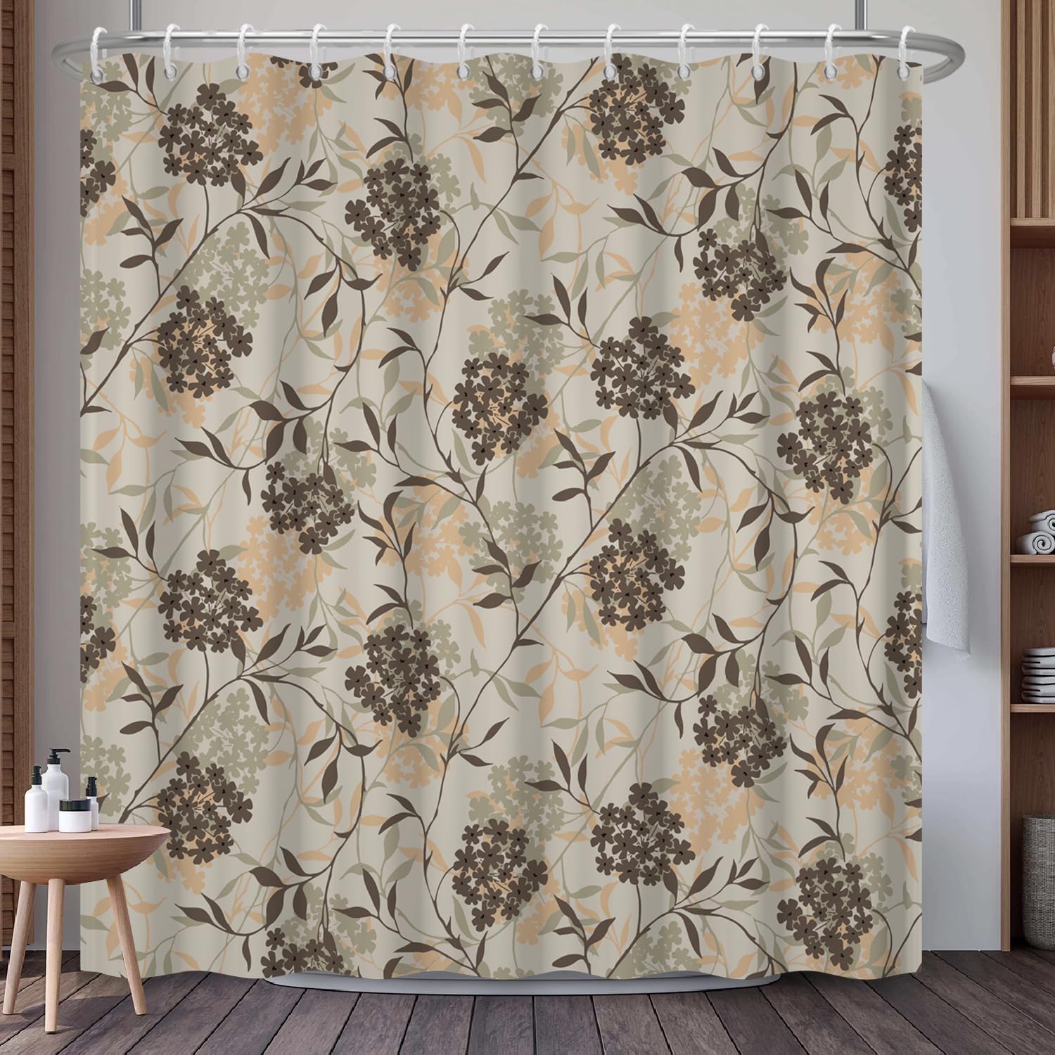 Mountain Landscape Shower Curtain with Hooks, Zen Inspired Design with Birds & Scenic Path, Waterproof Fabric Bath Curtain for Nature Lovers Bathroom Decor, 71x74 Inch