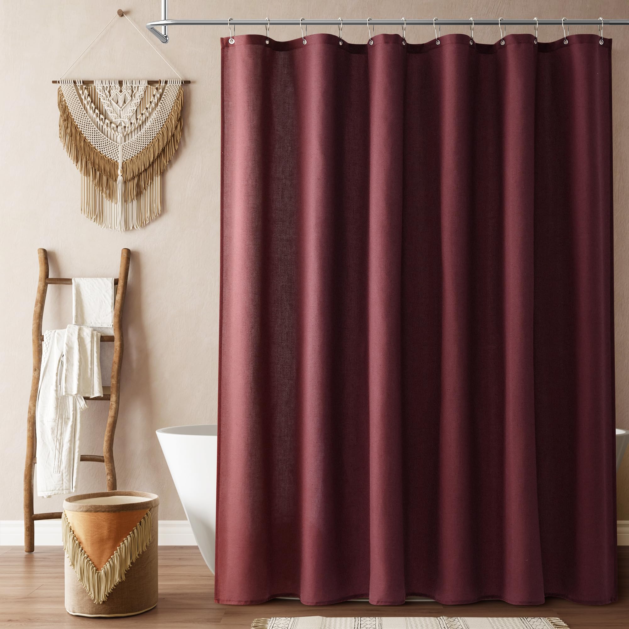 Naturoom Natural Linen Shower Curtain, Country Boho Farmhouse Bath Decor Beige Shower Curtains for Bathroom Neutral Cloth Weighted Textured Fabric Bath Curtain Liner with Hooks, Cream, 72 Inch