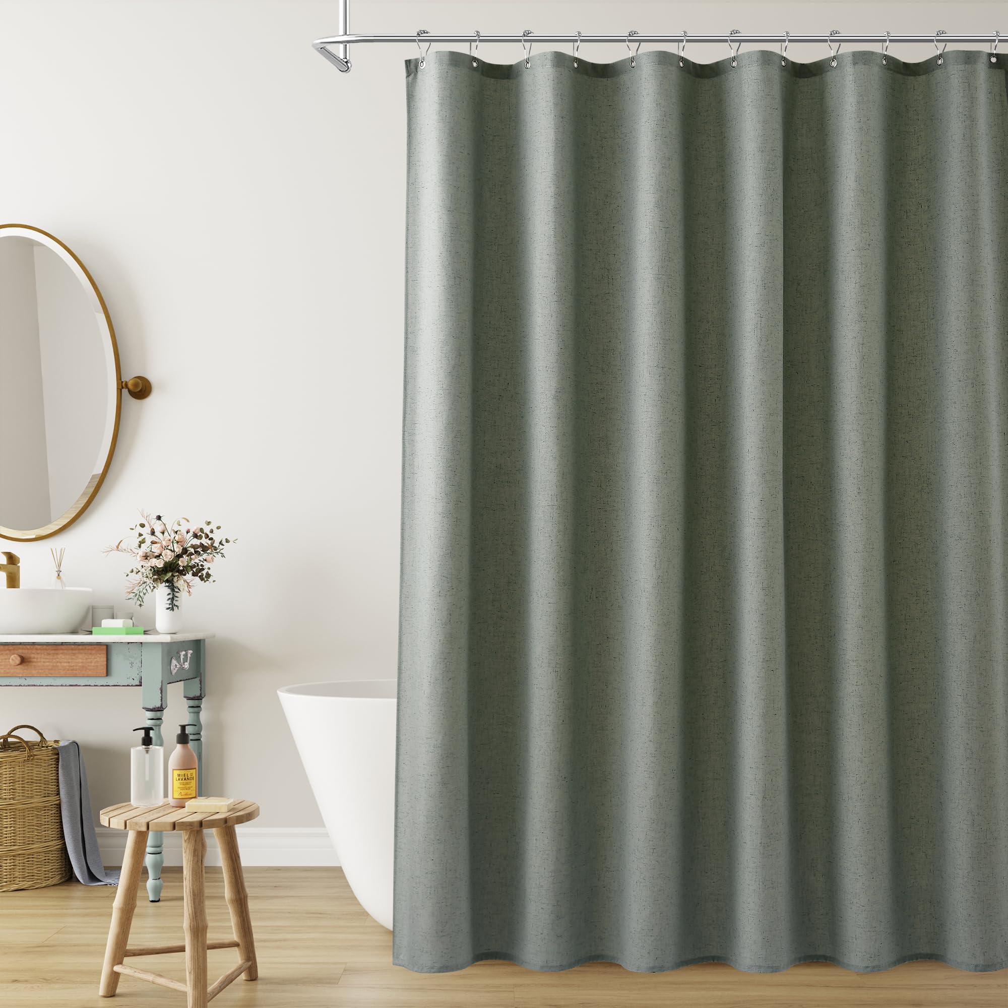 Naturoom Natural Linen Shower Curtain, Country Boho Farmhouse Bath Decor Beige Shower Curtains for Bathroom Neutral Cloth Weighted Textured Fabric Bath Curtain Liner with Hooks, Cream, 72 Inch