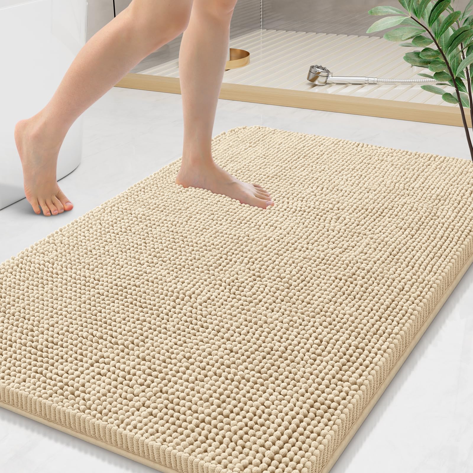 Arotive Bathroom Rugs 30x20, Extra Soft Absorbent Shaggy Chenille Bath Rugs, Machine Washable Rubber Backing Non-Slip Bath Mats for Bathroom Floor Tub and Shower, Home Decor Accessories, Grey