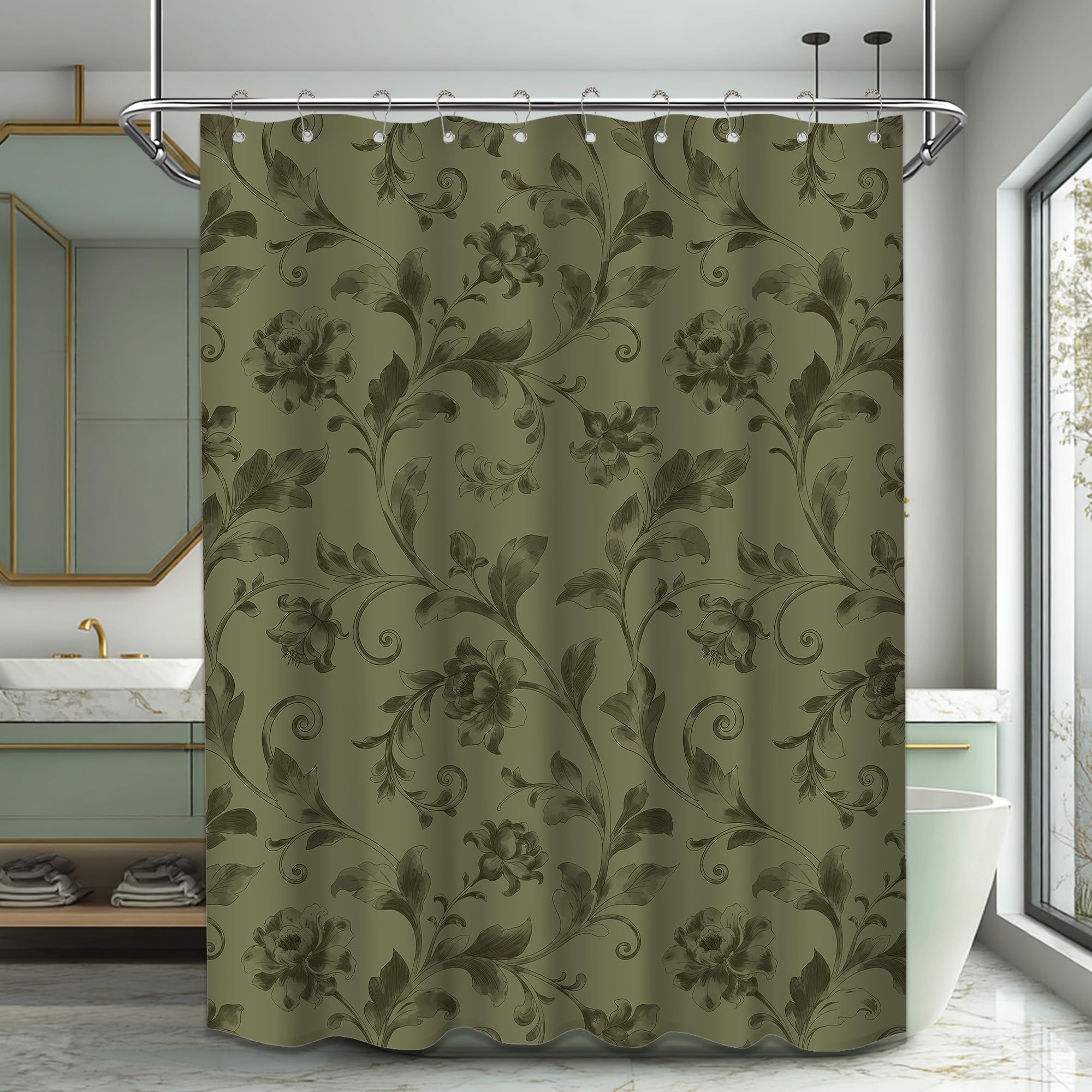 Mid Century Modern Black and Brown Shower Curtain Boho Beige and Dark Tan Gold Shower Curtains for Mens Bathroom Decor Sets, Waterproof Cloth Fabric with Hooks, 70x72in