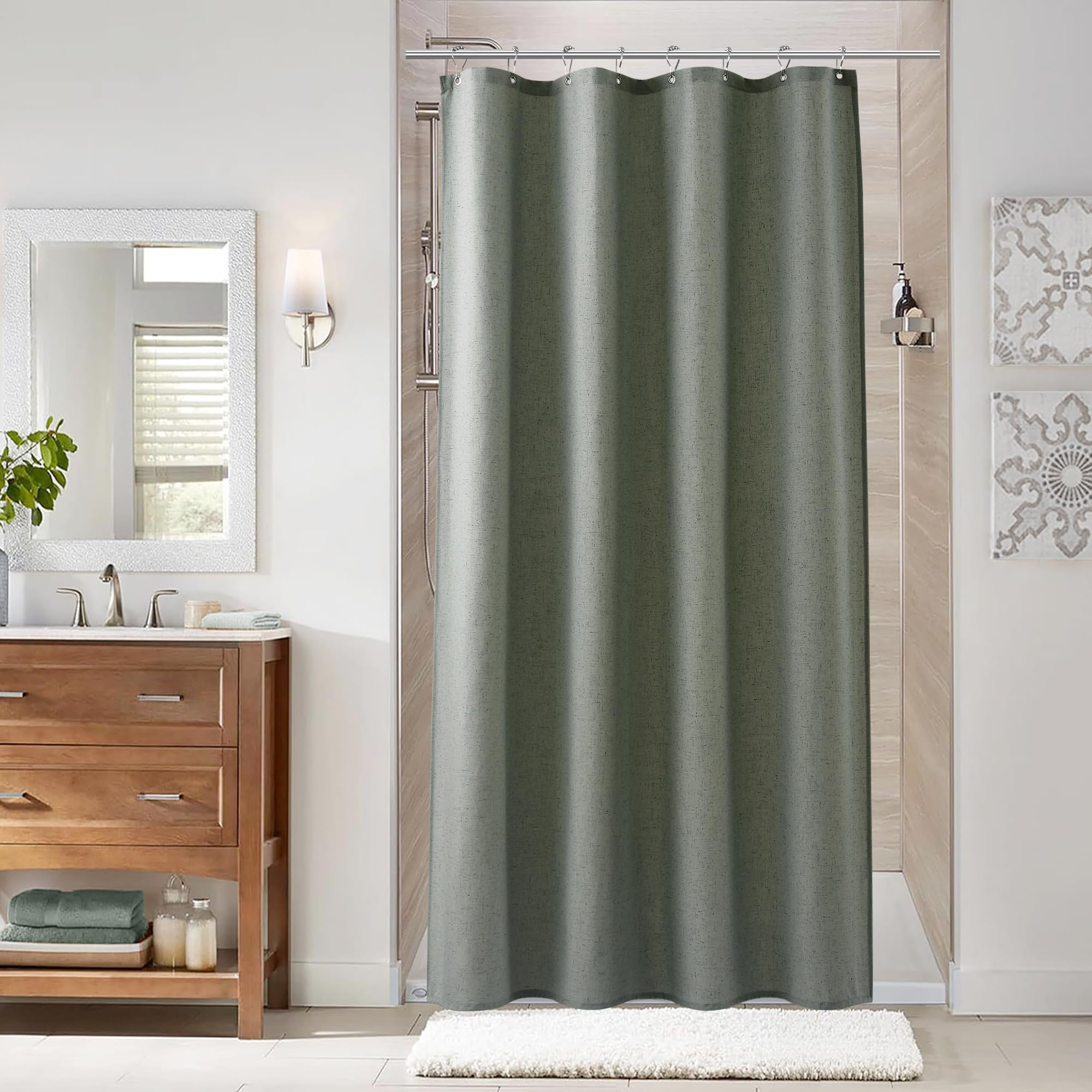 Naturoom Natural Linen Shower Curtain, Country Boho Farmhouse Bath Decor Beige Shower Curtains for Bathroom Neutral Cloth Weighted Textured Fabric Bath Curtain Liner with Hooks, Cream, 72 Inch