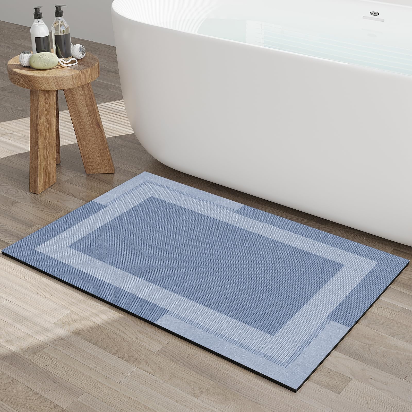 YDKGL Non Slip Bath Mat, Rubber Backing Ultra Thin Bathroom Rugs Fit Under Door Quick Dry Super Absorbent Washable Bath Rug Shower Mat for Bathroom Floor Bathtub Shower Sink, Easy Care Beige 16"x 24"