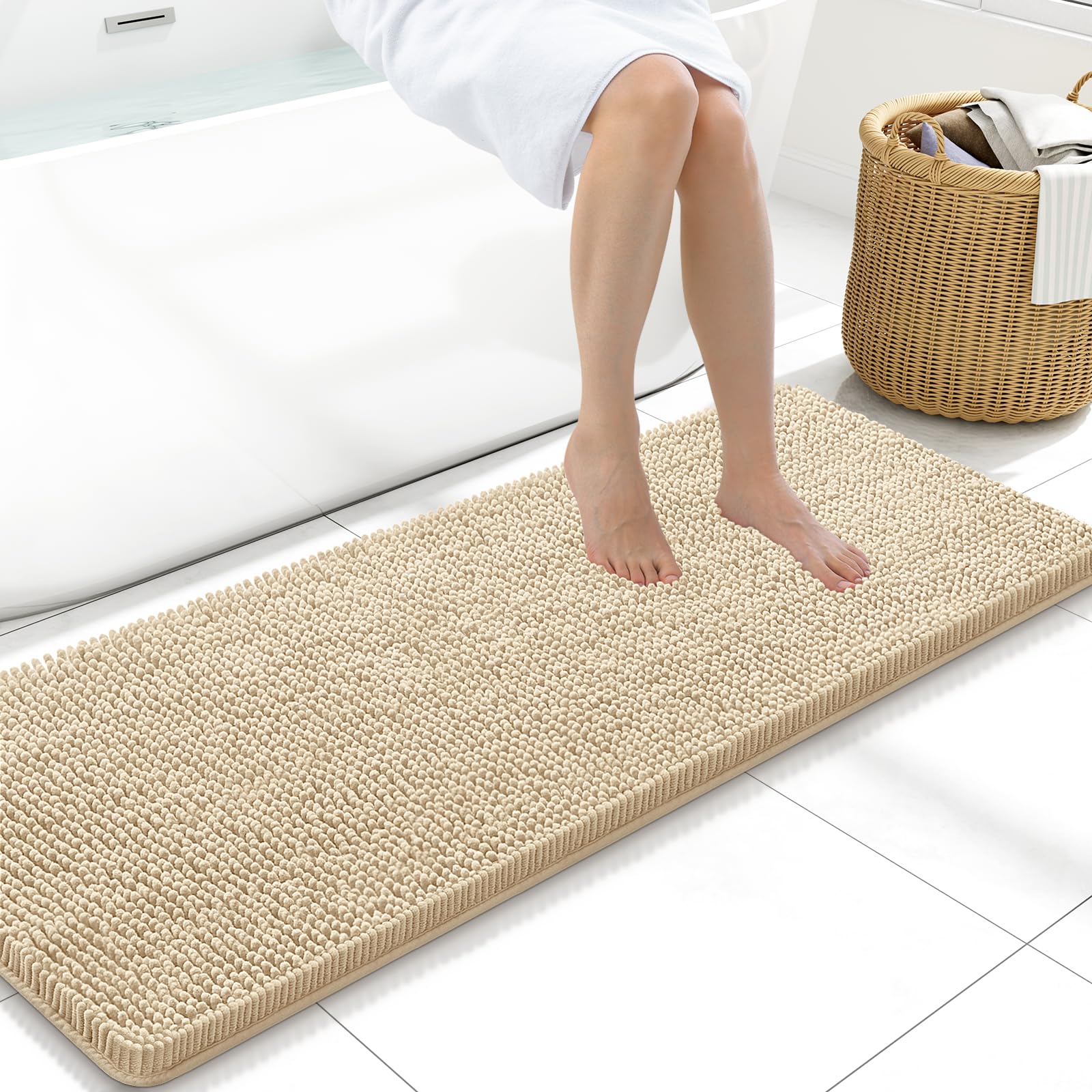 Arotive Bathroom Rugs 30x20, Extra Soft Absorbent Shaggy Chenille Bath Rugs, Machine Washable Rubber Backing Non-Slip Bath Mats for Bathroom Floor Tub and Shower, Home Decor Accessories, Grey