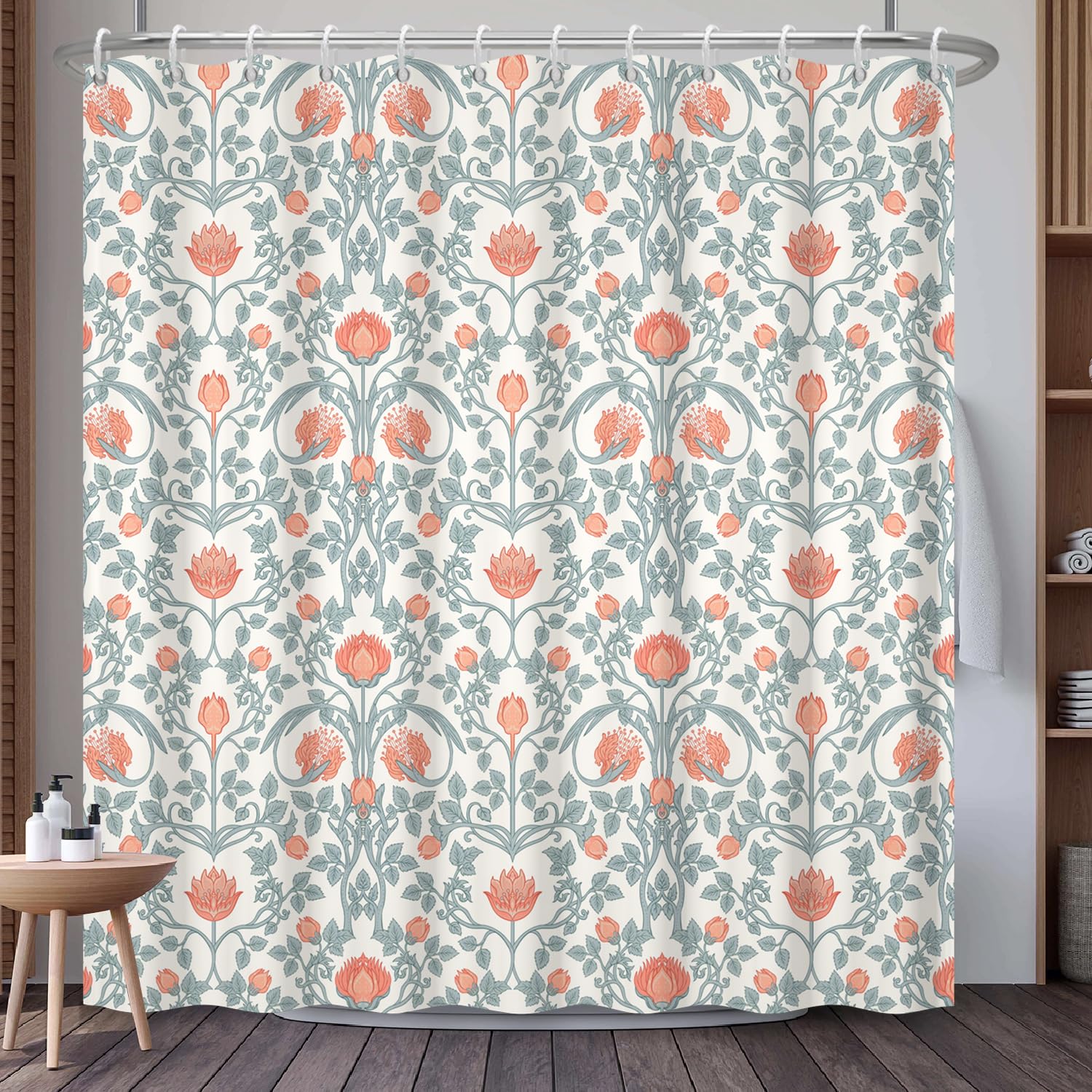 Mountain Landscape Shower Curtain with Hooks, Zen Inspired Design with Birds & Scenic Path, Waterproof Fabric Bath Curtain for Nature Lovers Bathroom Decor, 71x74 Inch