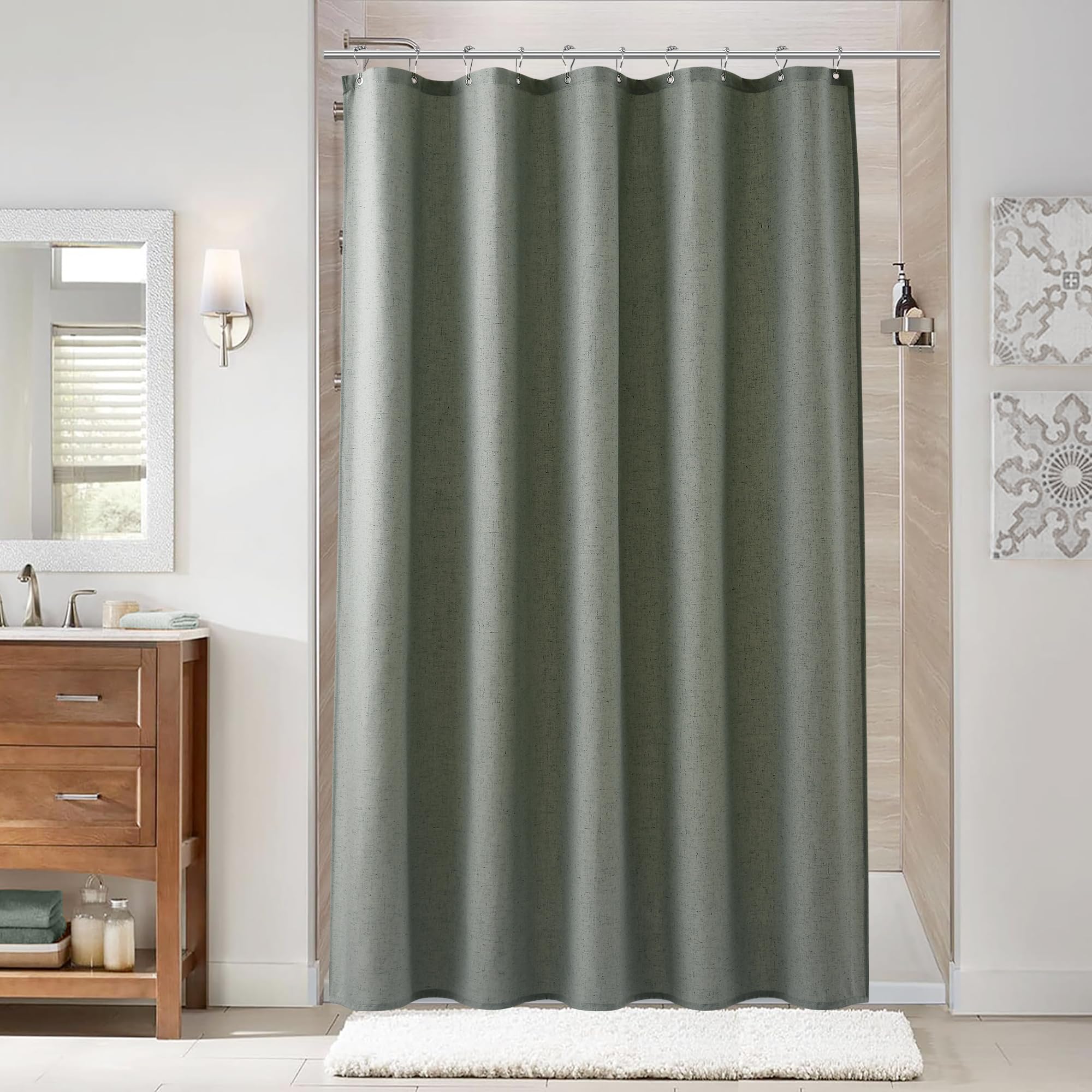 Naturoom Natural Linen Shower Curtain, Country Boho Farmhouse Bath Decor Beige Shower Curtains for Bathroom Neutral Cloth Weighted Textured Fabric Bath Curtain Liner with Hooks, Cream, 72 Inch