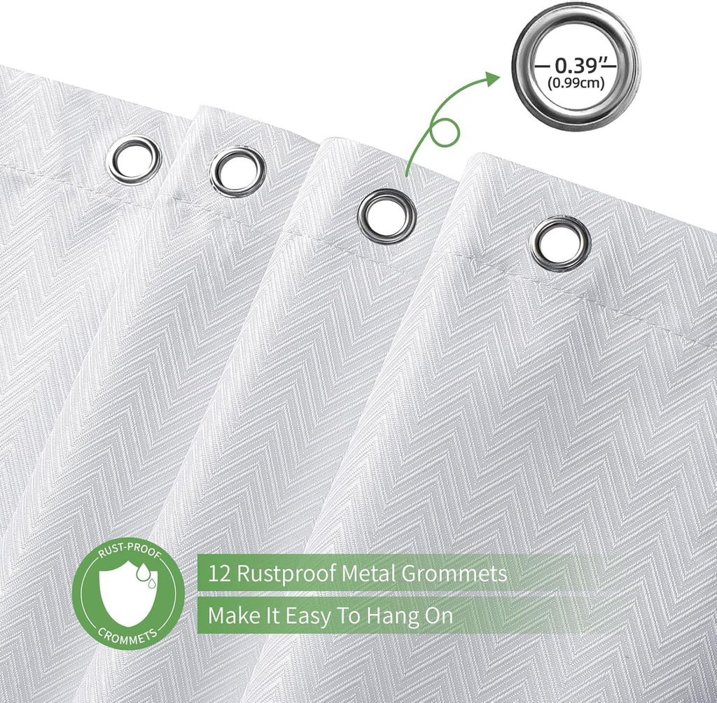 eachope Waterproof Fabric Shower Curtain,No Liner Needed,TPU Laminated Polyester Shower Curtain,Chevron Striped Design with Weighted Magnets and Metal Grommets,72 x 72 Inch,White