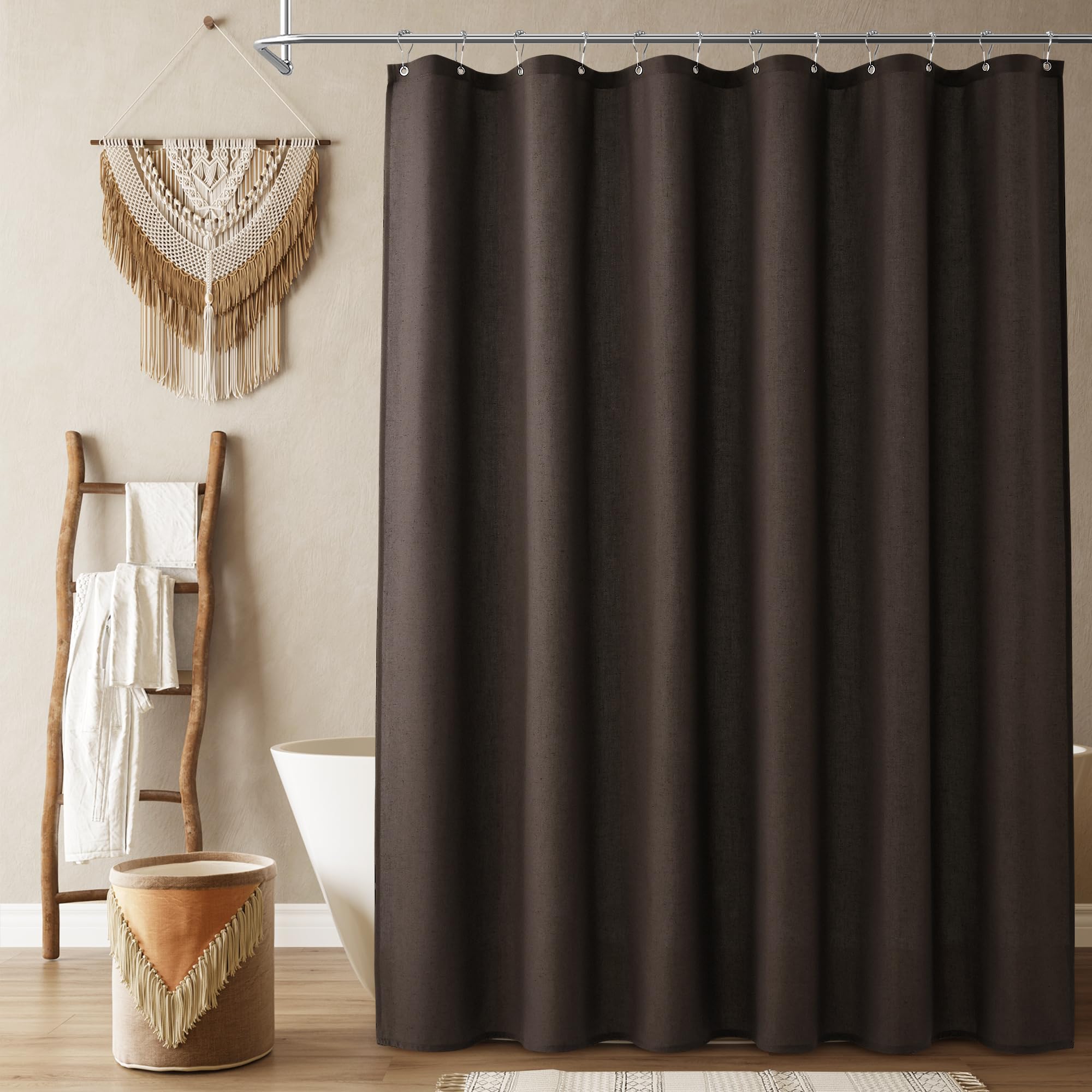 Naturoom Natural Linen Shower Curtain, Country Boho Farmhouse Bath Decor Beige Shower Curtains for Bathroom Neutral Cloth Weighted Textured Fabric Bath Curtain Liner with Hooks, Cream, 72 Inch