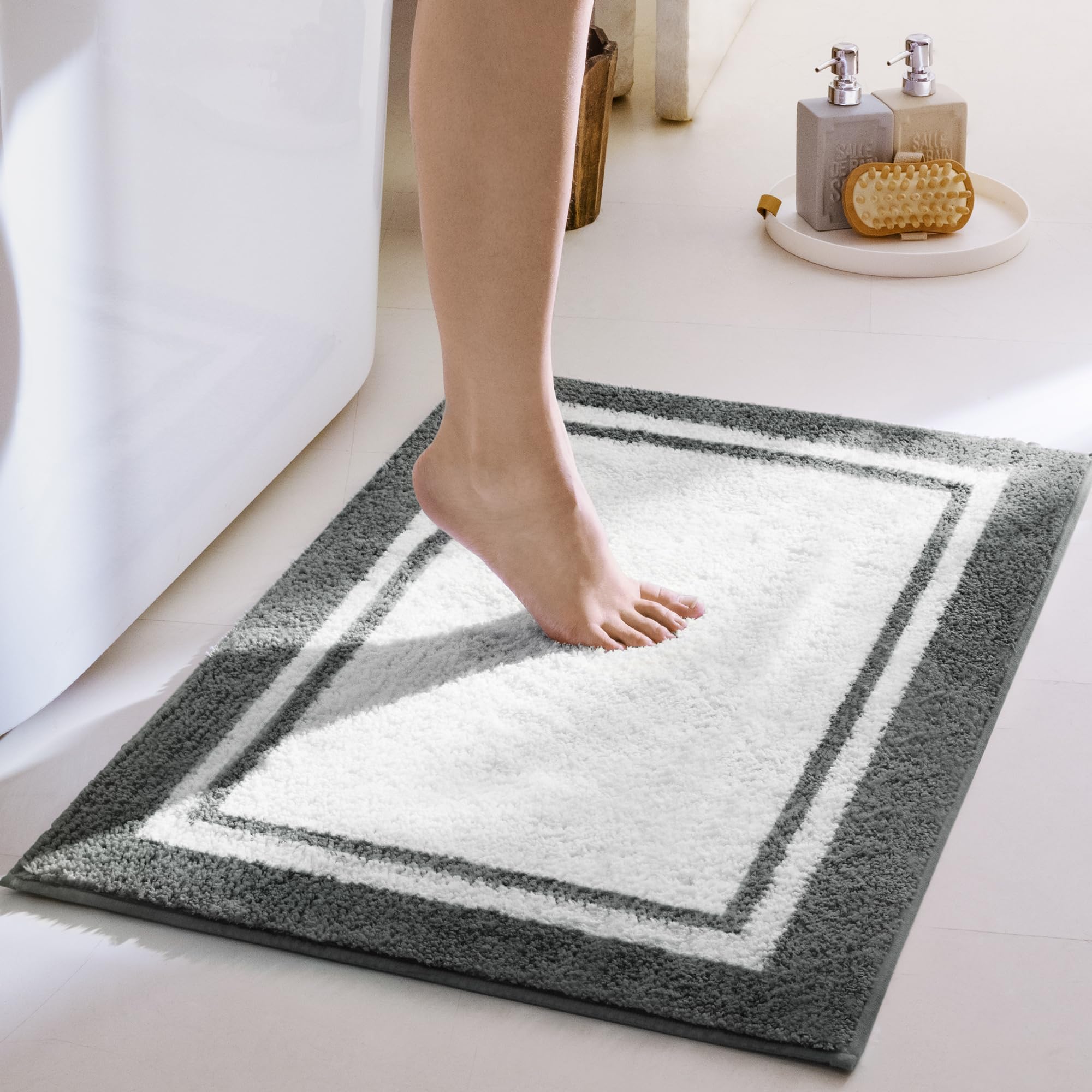GRANNY SAYS Gray Bathroom Rugs, Bath Mats for Bathroom Non-Slip, Super Soft and Water Absorbent, Microfiber Bath Rugs, Machine Wash Dry, Bath Rugs for Floor, Tub and Shower, 16" x 24"