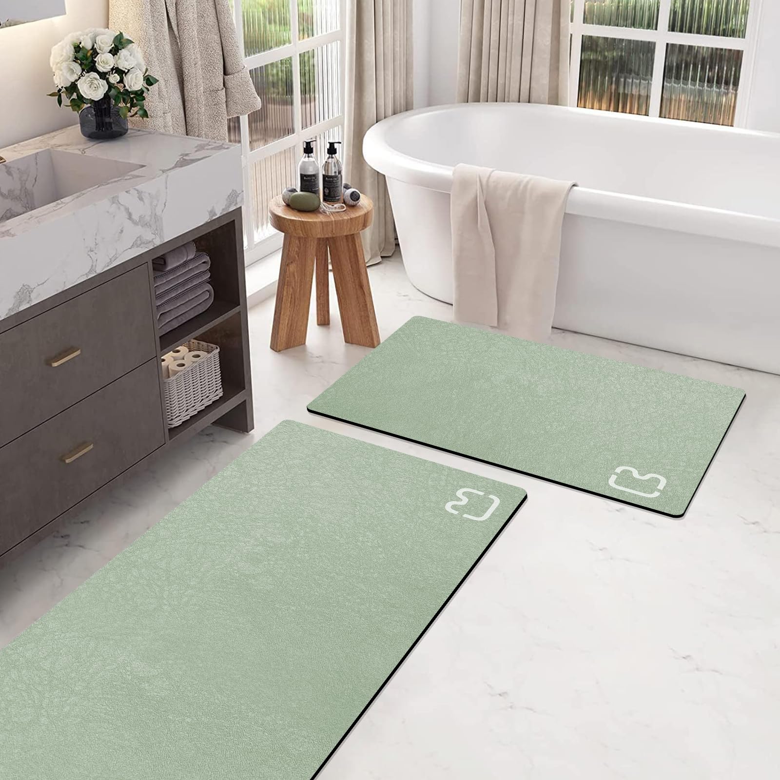 Bathroom Runner Mat Rugs Long Diatomite Stone Bath Mat Large Super Absorbent Diatomaceous Earth Bath Mat Non Slip Rubber Backed Fast Dry Shower Mat Thin Bathroom Rugs Floor Mat,15.7"x47.2",Grey
