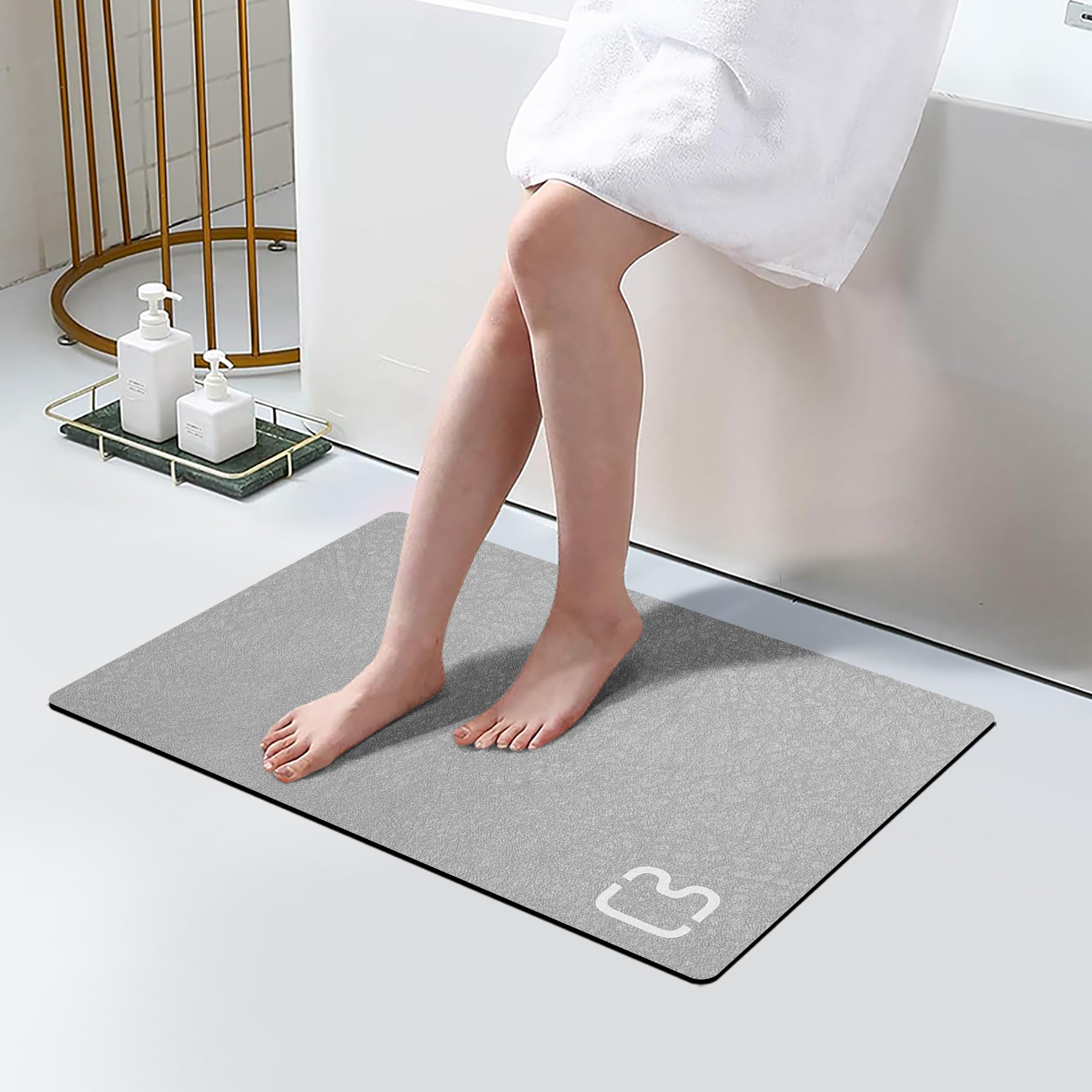 Bathroom Runner Mat Rugs Long Diatomite Stone Bath Mat Large Super Absorbent Diatomaceous Earth Bath Mat Non Slip Rubber Backed Fast Dry Shower Mat Thin Bathroom Rugs Floor Mat,15.7"x47.2",Grey