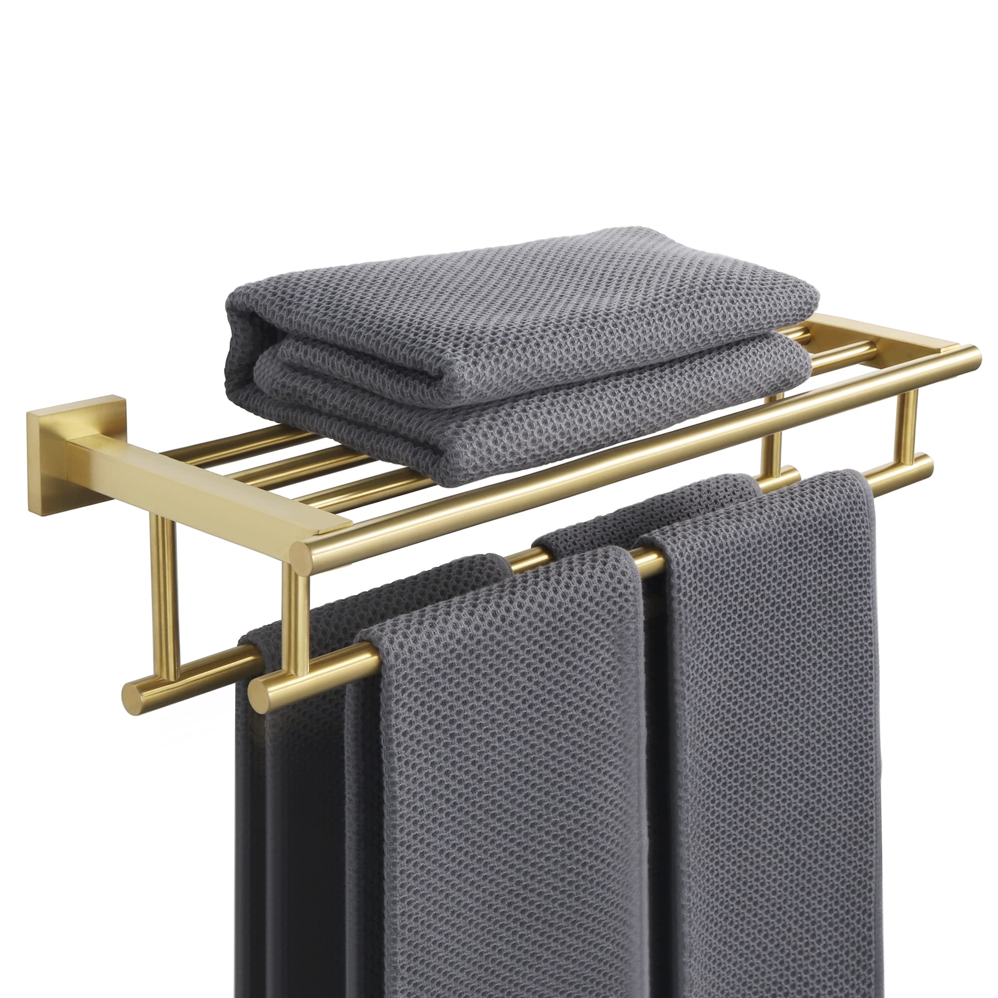 Alise Double Towel Rack for Bathroom Wall Mounted,24 Inch Bathroom Tower Holder Black Towel Rack with Double Towel Bars,SUS304 Stainless Steel Towel Bar Towel Rack with Shelf,Matte Black