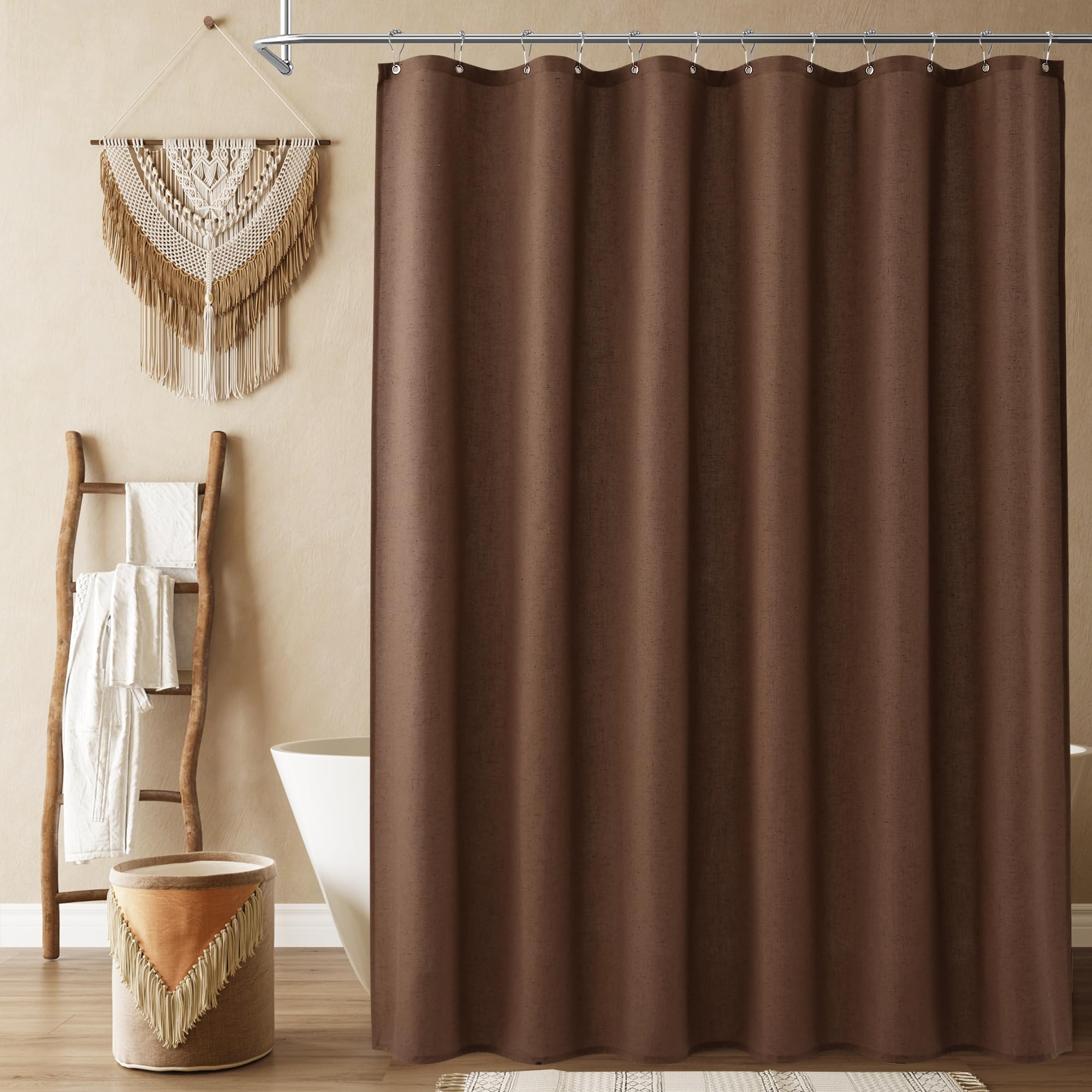 Naturoom Natural Linen Shower Curtain, Country Boho Farmhouse Bath Decor Beige Shower Curtains for Bathroom Neutral Cloth Weighted Textured Fabric Bath Curtain Liner with Hooks, Cream, 72 Inch