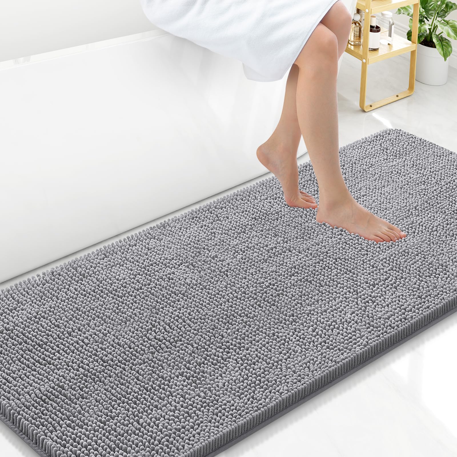 Arotive Bathroom Rugs 30x20, Extra Soft Absorbent Shaggy Chenille Bath Rugs, Machine Washable Rubber Backing Non-Slip Bath Mats for Bathroom Floor Tub and Shower, Home Decor Accessories, Grey