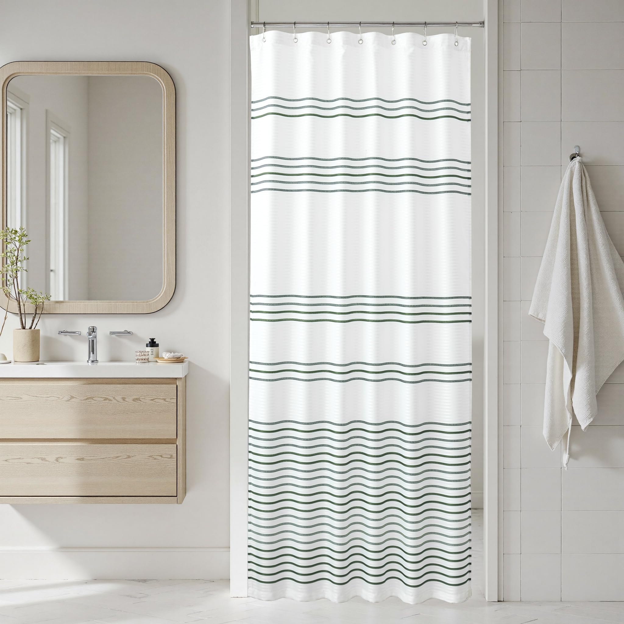jinchan Black and White Shower Curtain for Bathroom Modern Farmhouse Striped Waterproof Fabric Shower Curtain Set with 12 Hooks Machine Washable 70x72 Inches