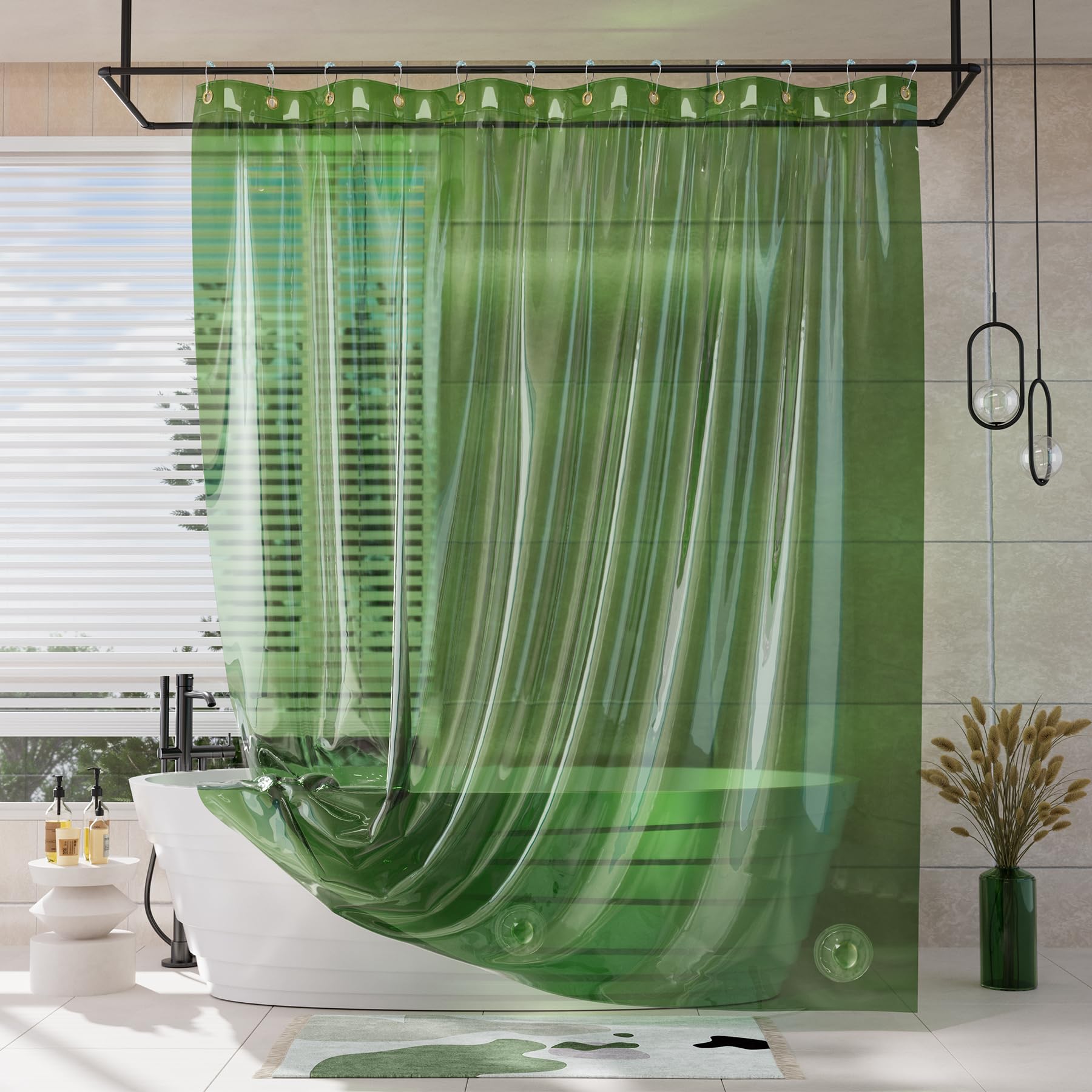 AmazerBath Shower Curtain Liner, 100% EVA Soft Clear Amber Heavy Duty Shower Curtain and Liner 2-in-1, 72x72 Luxury Plastic Weighted Bathroom Shower Liner, 12 Rustproof Grommets & 3 Heavyweight Stones
