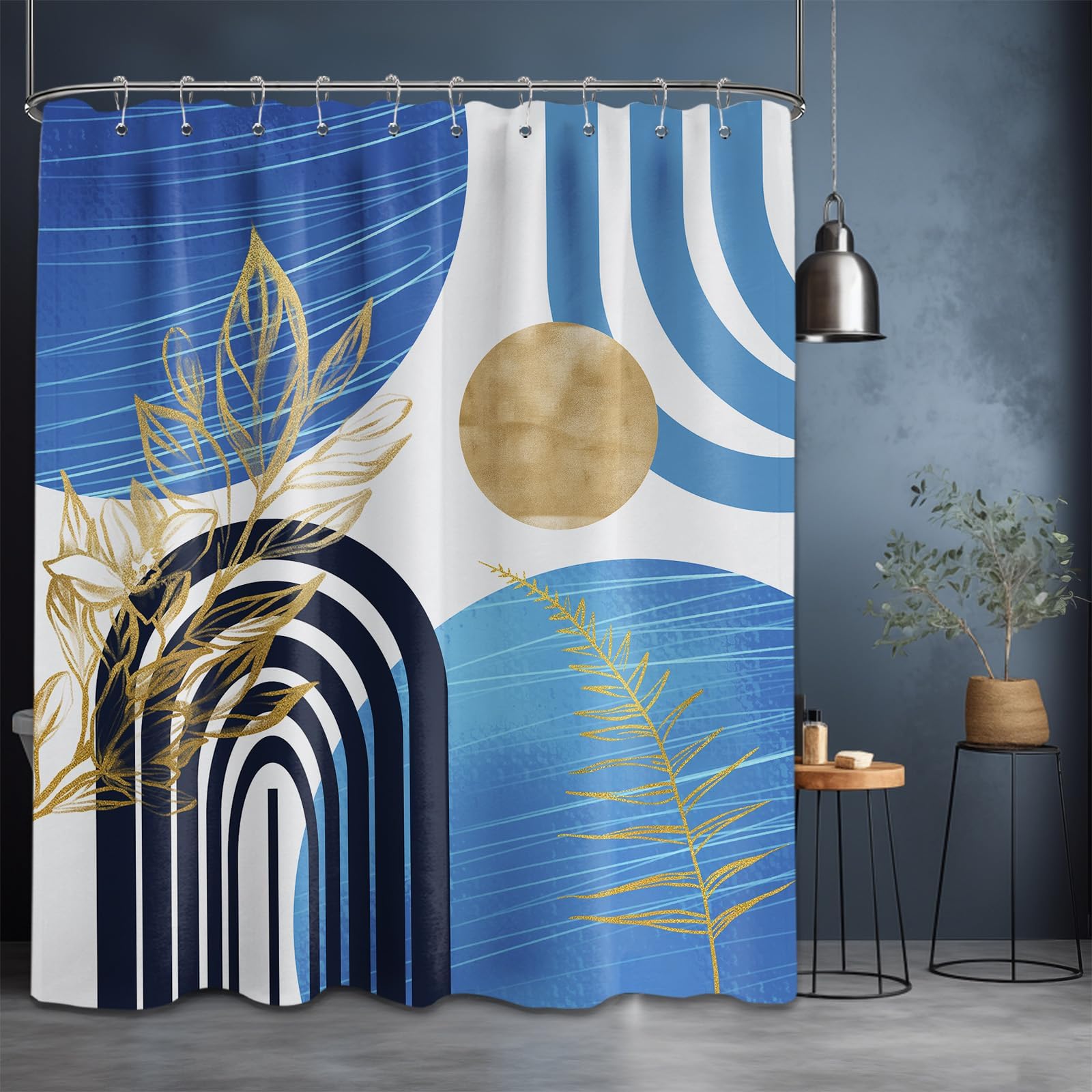 Mid Century Modern Black and Brown Shower Curtain Boho Beige and Dark Tan Gold Shower Curtains for Mens Bathroom Decor Sets, Waterproof Cloth Fabric with Hooks, 70x72in