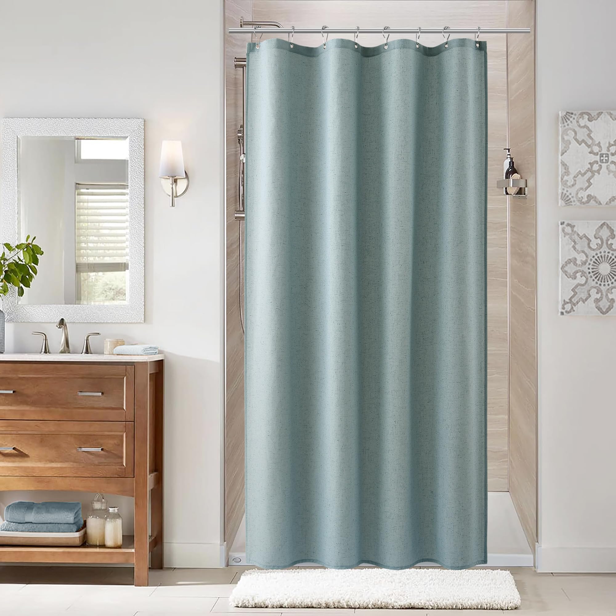 Naturoom Natural Linen Shower Curtain, Country Boho Farmhouse Bath Decor Beige Shower Curtains for Bathroom Neutral Cloth Weighted Textured Fabric Bath Curtain Liner with Hooks, Cream, 72 Inch