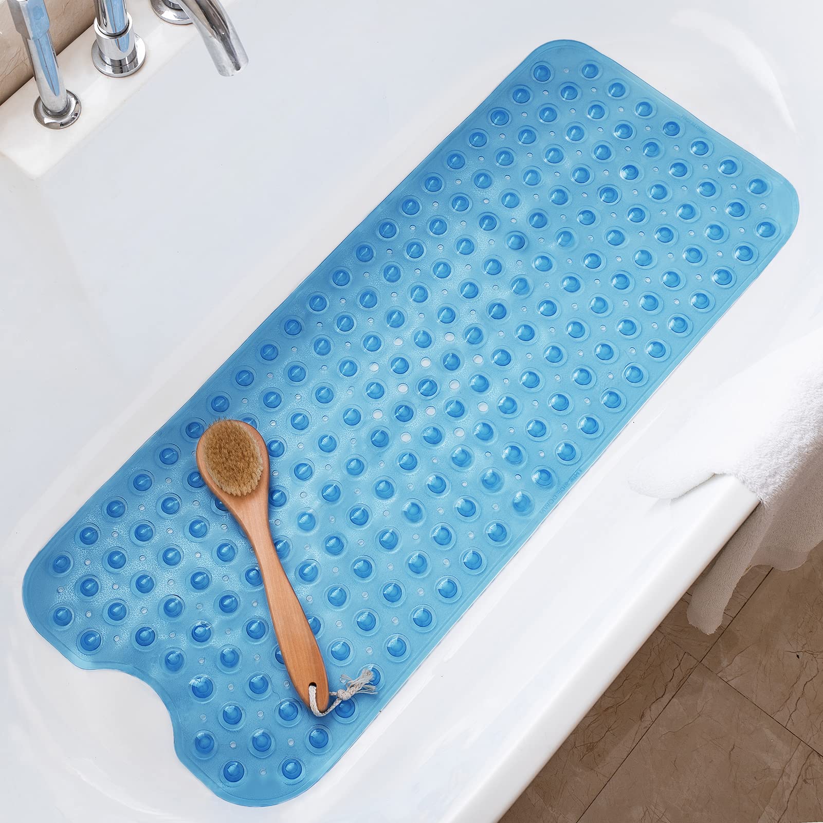 Bathtub Mats for Shower Tub Non-Slip Bath Mat 39 x 16 Inch Extra Long Shower Mat, Bath Tub Mat for Bathroom with Machine Washable, BPA Free for Kids (Clear Hot Pink)