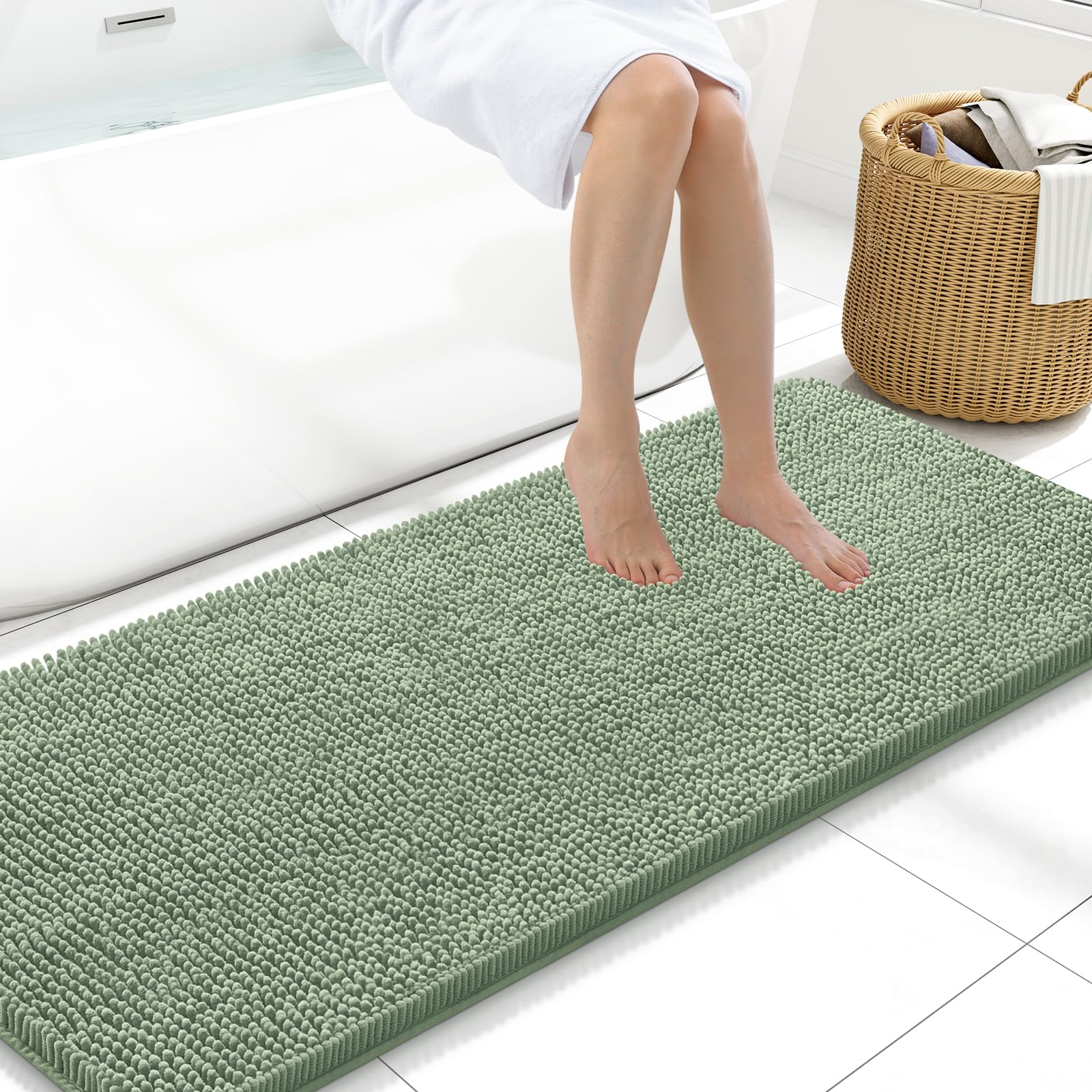 Arotive Bathroom Rugs 30x20, Extra Soft Absorbent Shaggy Chenille Bath Rugs, Machine Washable Rubber Backing Non-Slip Bath Mats for Bathroom Floor Tub and Shower, Home Decor Accessories, Grey