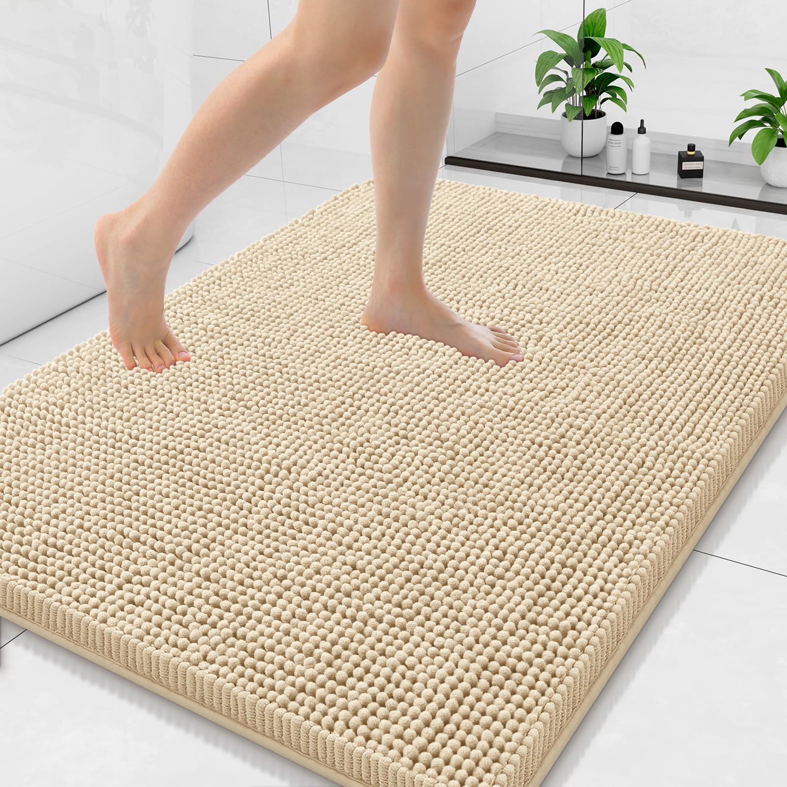 Arotive Bathroom Rugs 30x20, Extra Soft Absorbent Shaggy Chenille Bath Rugs, Machine Washable Rubber Backing Non-Slip Bath Mats for Bathroom Floor Tub and Shower, Home Decor Accessories, Grey