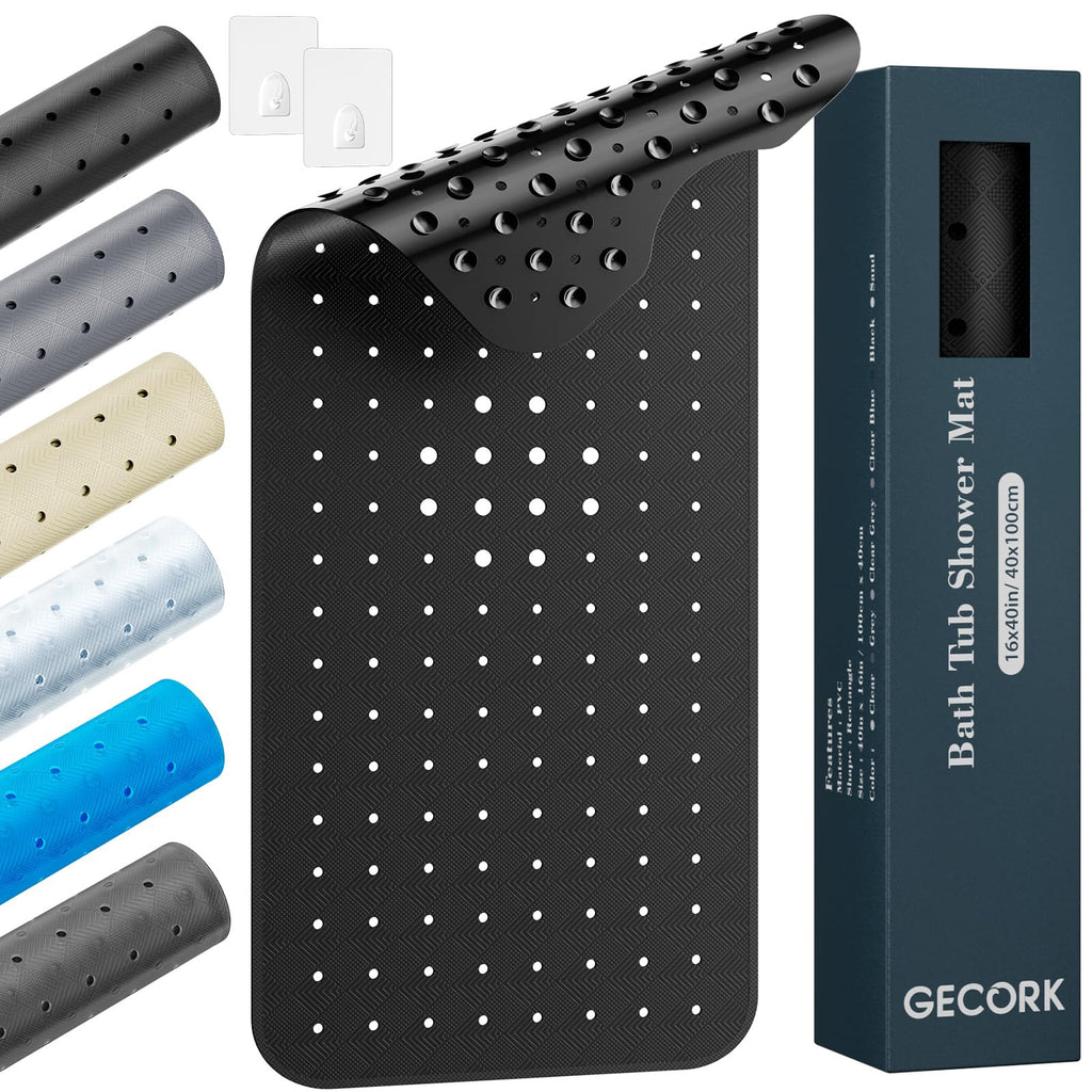 Bathtub Mat Non Slip with 2 Hooks, 40"x16" Extra Large Bath mat for Tub & Shower, Anti Slip, Machine Washable, Soft & Comfortable for Families, Sand