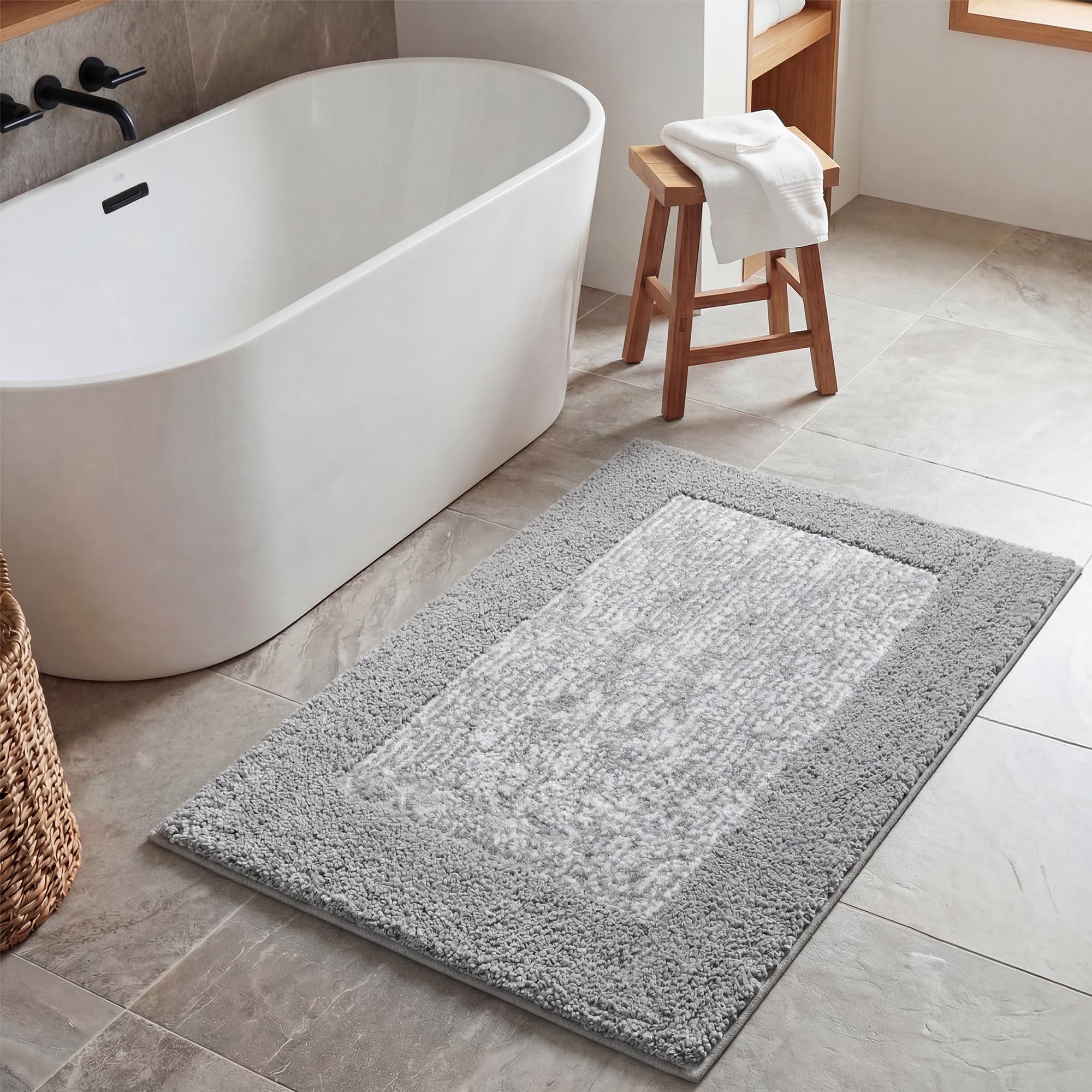 GRANNY SAYS Gray Bathroom Rugs, Bath Mats for Bathroom Non-Slip, Super Soft and Water Absorbent, Microfiber Bath Rugs, Machine Wash Dry, Bath Rugs for Floor, Tub and Shower, 16" x 24"