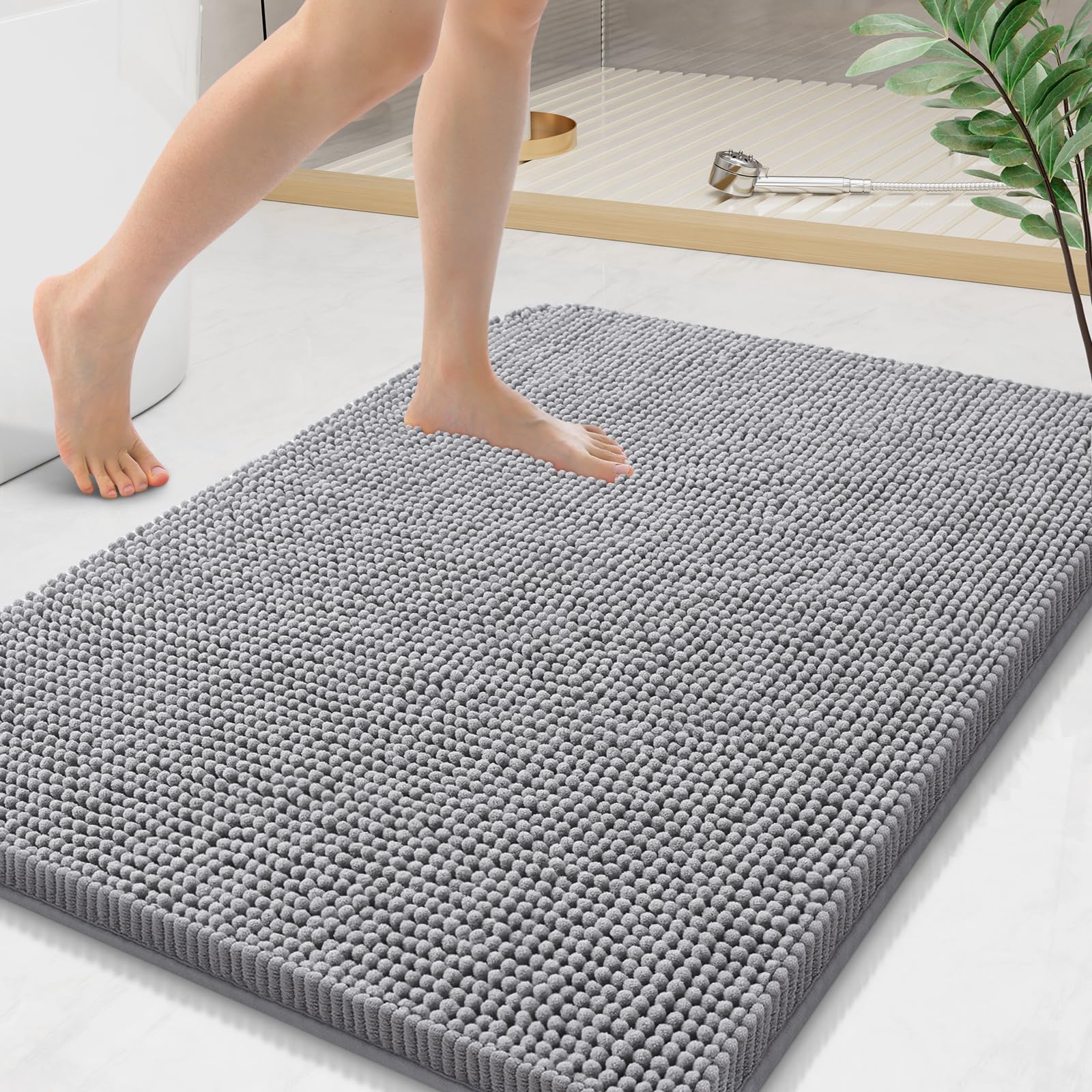 Arotive Bathroom Rugs 30x20, Extra Soft Absorbent Shaggy Chenille Bath Rugs, Machine Washable Rubber Backing Non-Slip Bath Mats for Bathroom Floor Tub and Shower, Home Decor Accessories, Grey