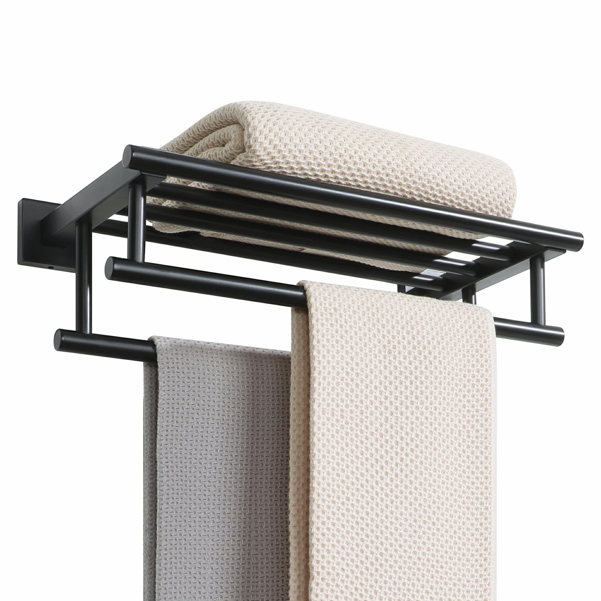 Alise Double Towel Rack for Bathroom Wall Mounted,24 Inch Bathroom Tower Holder Black Towel Rack with Double Towel Bars,SUS304 Stainless Steel Towel Bar Towel Rack with Shelf,Matte Black