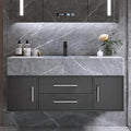 Bathroom Vanity with Sink 39.5" Floating Bathroom Vanity Sintered Stone Modern Bathroom Vanity Set, Walnut (Wall Mounted, Gold Handle)