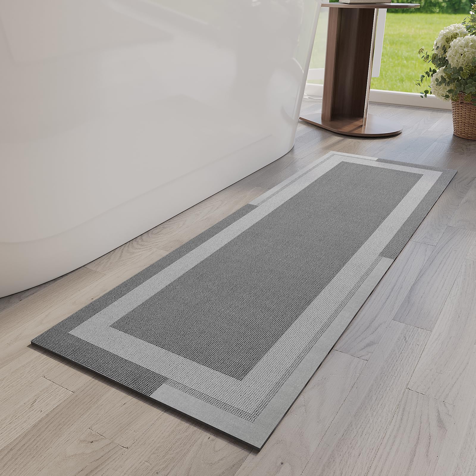 YDKGL Non Slip Bath Mat, Rubber Backing Ultra Thin Bathroom Rugs Fit Under Door Quick Dry Super Absorbent Washable Bath Rug Shower Mat for Bathroom Floor Bathtub Shower Sink, Easy Care Beige 16"x 24"