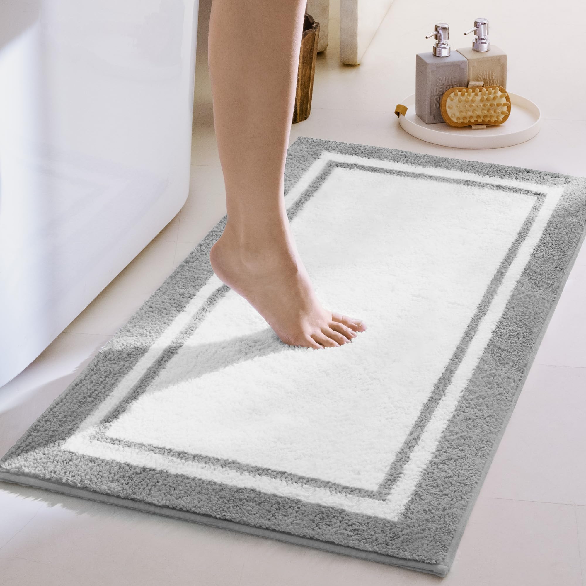 GRANNY SAYS Gray Bathroom Rugs, Bath Mats for Bathroom Non-Slip, Super Soft and Water Absorbent, Microfiber Bath Rugs, Machine Wash Dry, Bath Rugs for Floor, Tub and Shower, 16" x 24"