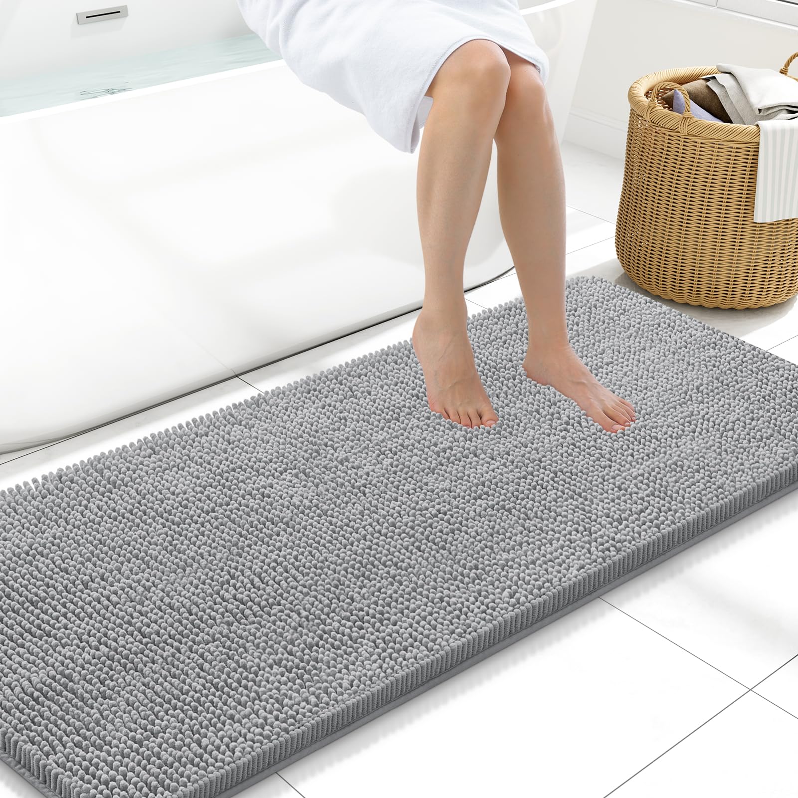Arotive Bathroom Rugs 30x20, Extra Soft Absorbent Shaggy Chenille Bath Rugs, Machine Washable Rubber Backing Non-Slip Bath Mats for Bathroom Floor Tub and Shower, Home Decor Accessories, Grey