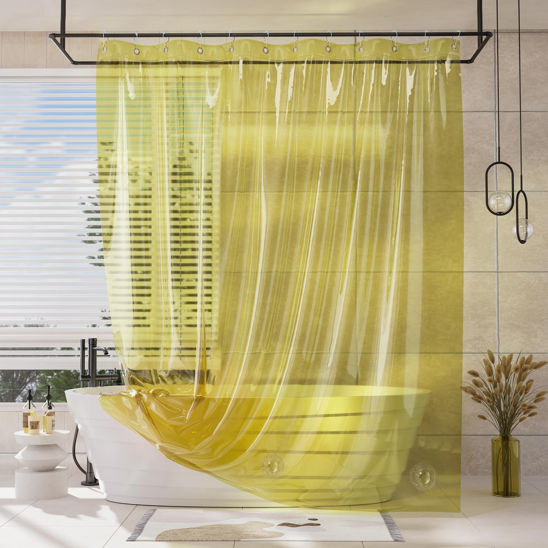 AmazerBath Shower Curtain Liner, 100% EVA Soft Clear Amber Heavy Duty Shower Curtain and Liner 2-in-1, 72x72 Luxury Plastic Weighted Bathroom Shower Liner, 12 Rustproof Grommets & 3 Heavyweight Stones