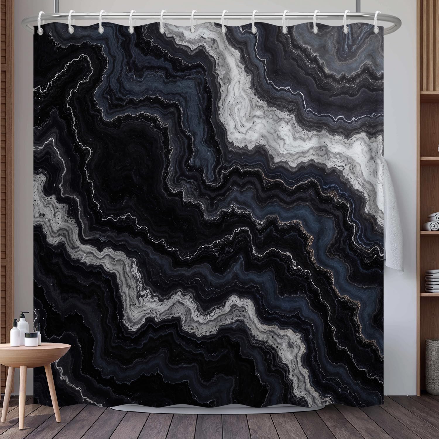 Mountain Landscape Shower Curtain with Hooks, Zen Inspired Design with Birds & Scenic Path, Waterproof Fabric Bath Curtain for Nature Lovers Bathroom Decor, 71x74 Inch