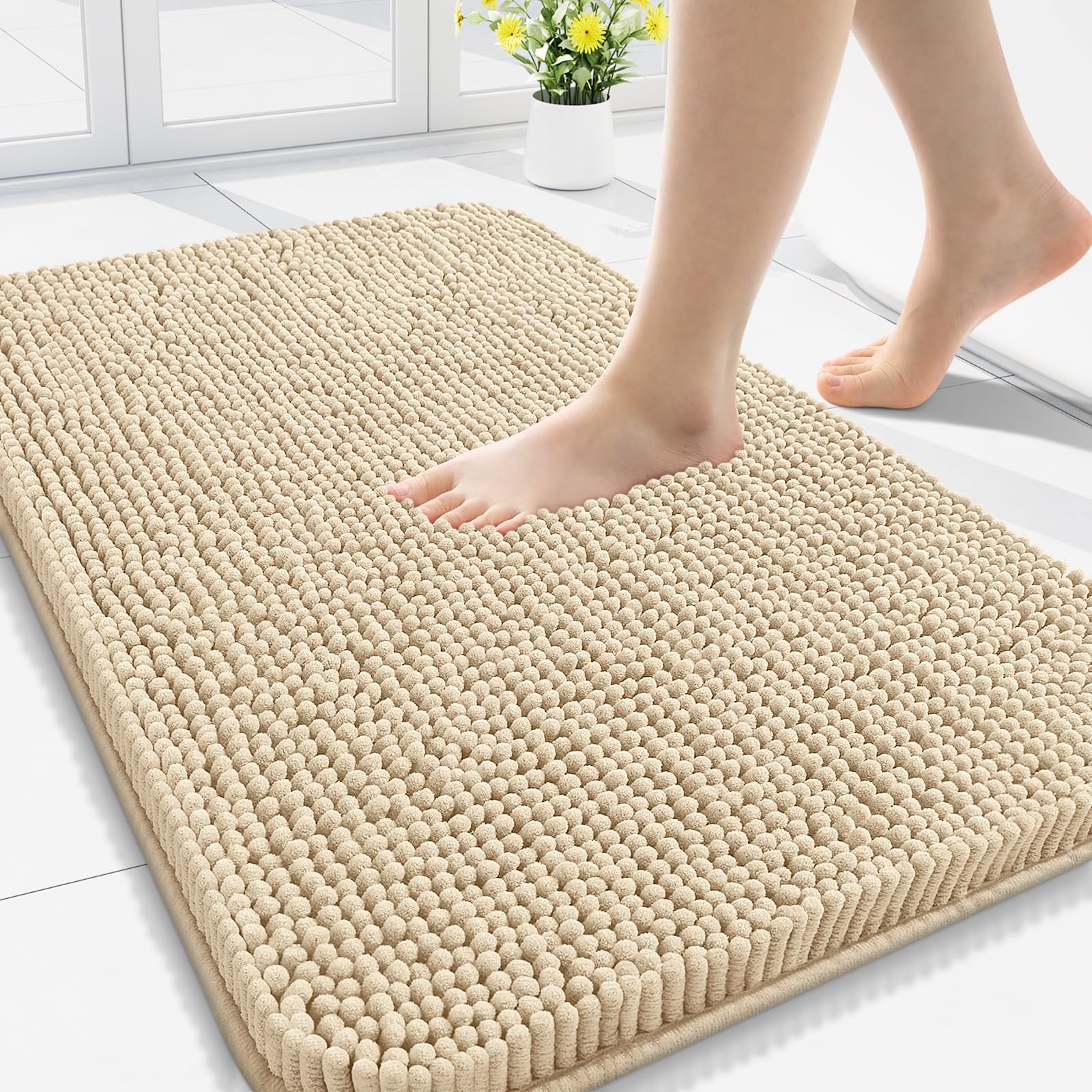 Arotive Bathroom Rugs 30x20, Extra Soft Absorbent Shaggy Chenille Bath Rugs, Machine Washable Rubber Backing Non-Slip Bath Mats for Bathroom Floor Tub and Shower, Home Decor Accessories, Grey