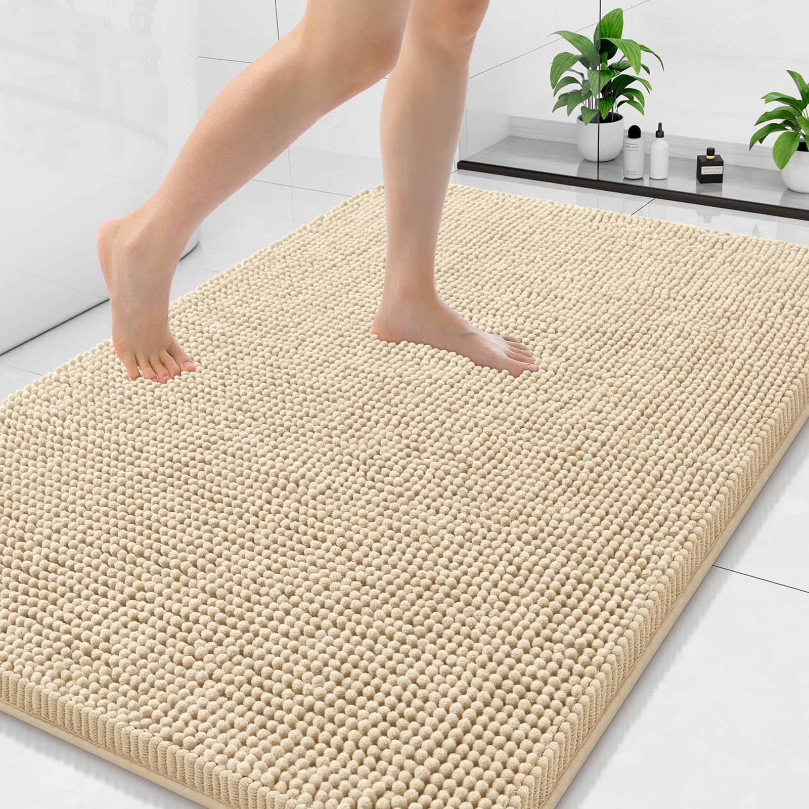 Arotive Bathroom Rugs 30x20, Extra Soft Absorbent Shaggy Chenille Bath Rugs, Machine Washable Rubber Backing Non-Slip Bath Mats for Bathroom Floor Tub and Shower, Home Decor Accessories, Grey