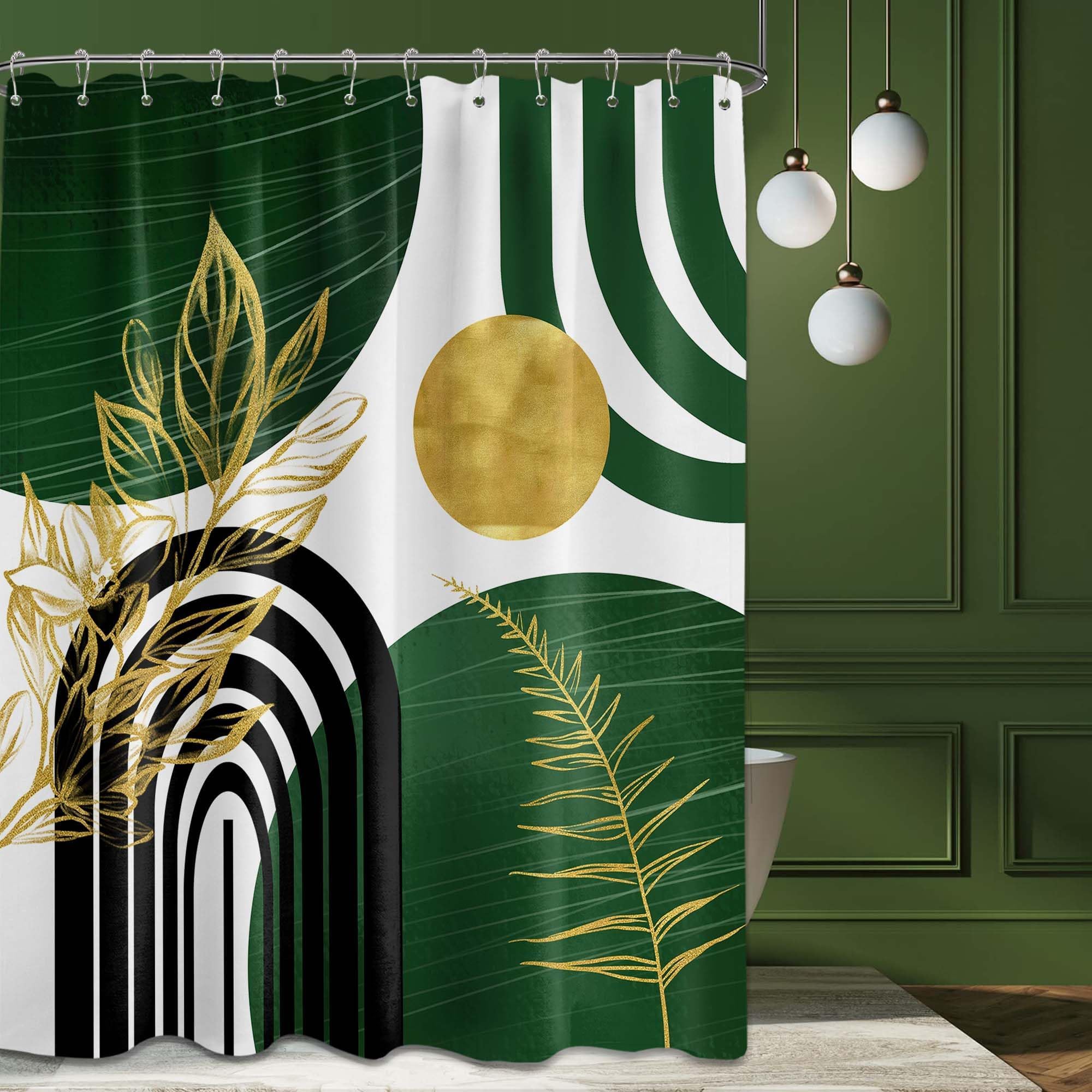 Mid Century Modern Black and Brown Shower Curtain Boho Beige and Dark Tan Gold Shower Curtains for Mens Bathroom Decor Sets, Waterproof Cloth Fabric with Hooks, 70x72in