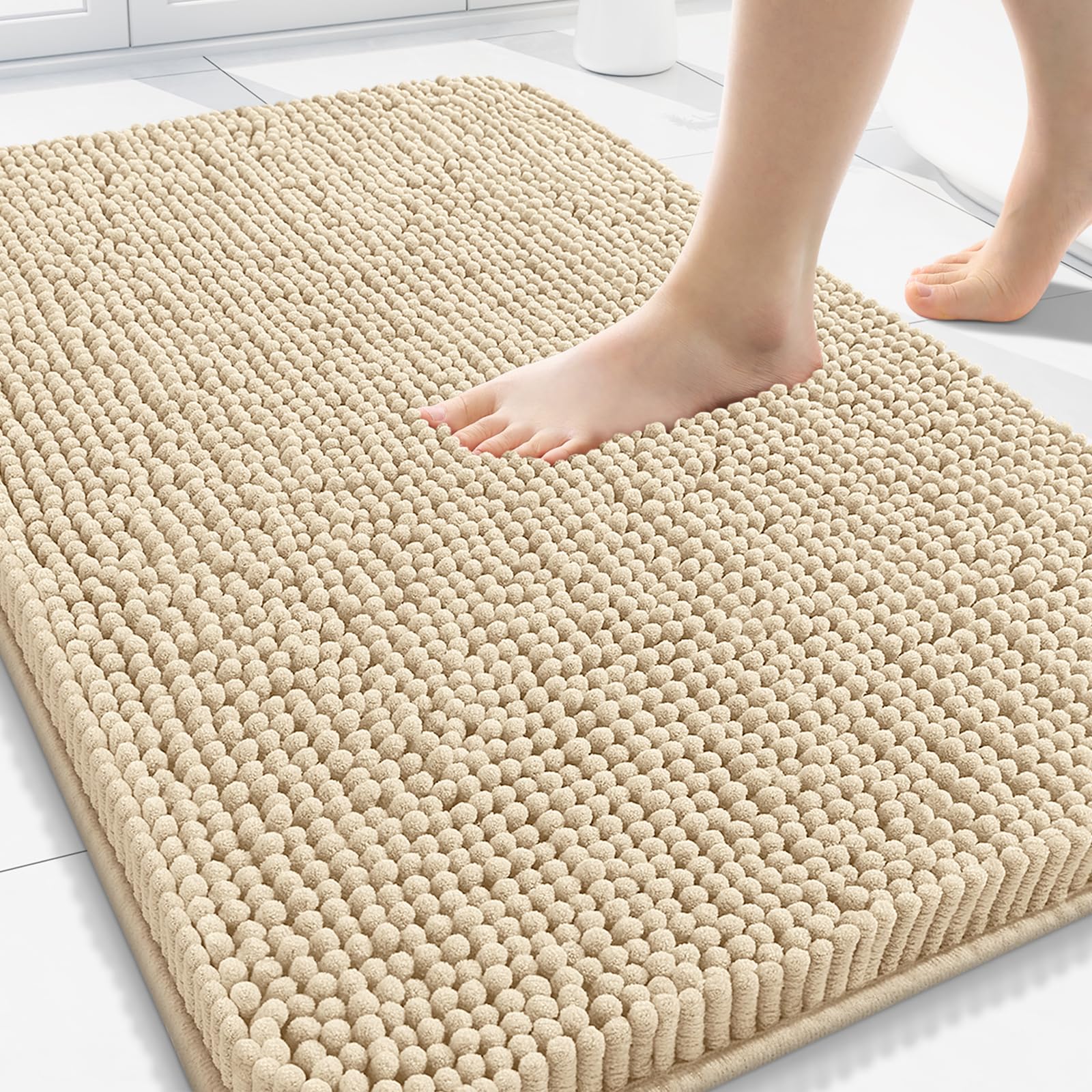 Arotive Bathroom Rugs 30x20, Extra Soft Absorbent Shaggy Chenille Bath Rugs, Machine Washable Rubber Backing Non-Slip Bath Mats for Bathroom Floor Tub and Shower, Home Decor Accessories, Grey