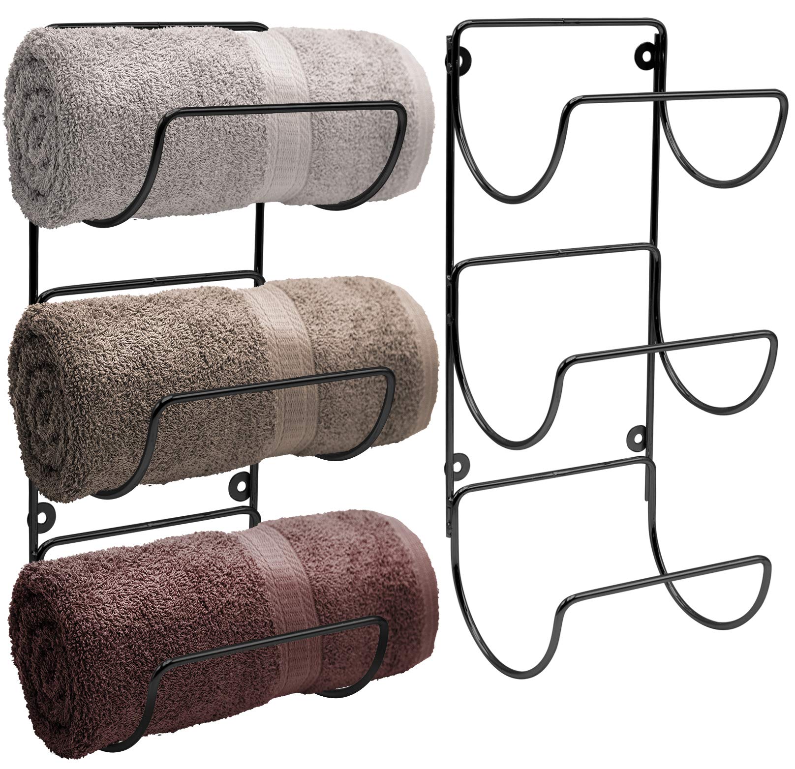 Sorbus Towel Holder for Bathroom Wall - 6 Level Wall Mounted Towel Rack Shelves for Rolled Bath Towels, Washcloths, Linen - Silver Hanging Towel Racks for Bathroom, Spa, Salon, Towel Storage Organizer
