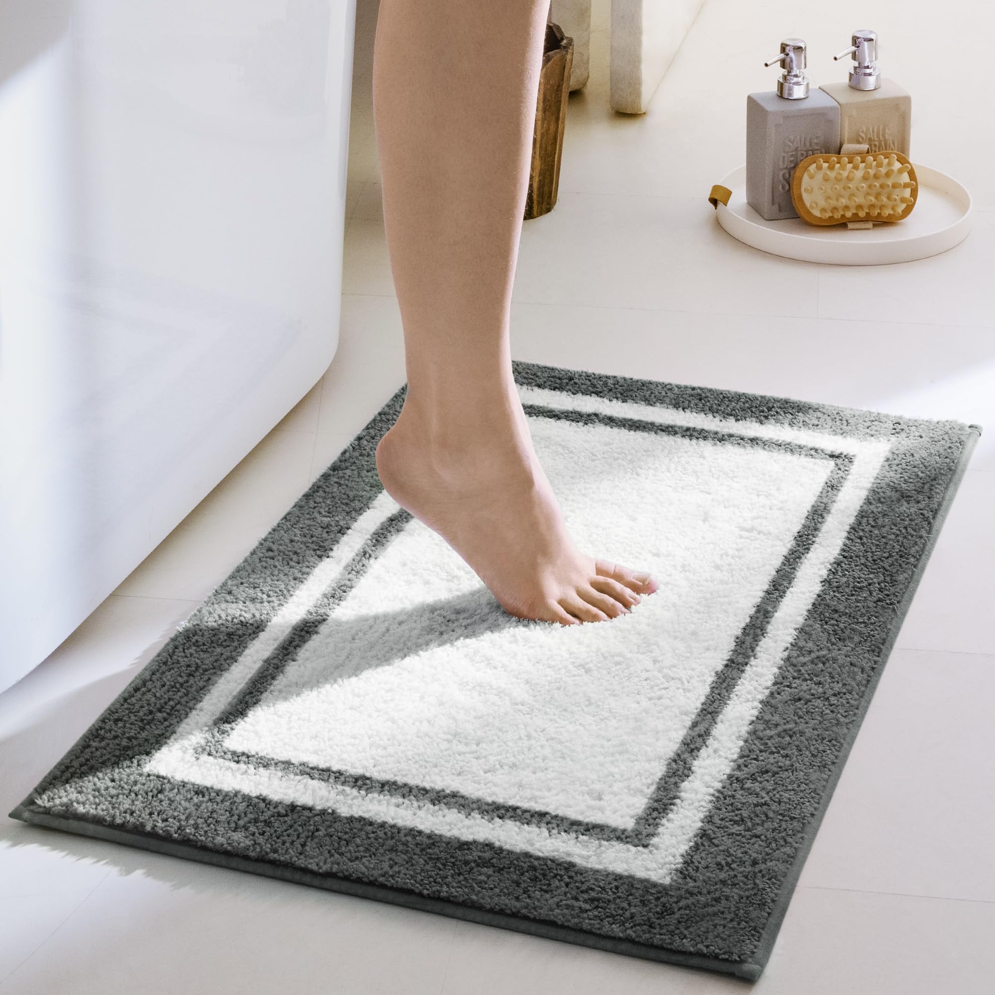GRANNY SAYS Gray Bathroom Rugs, Bath Mats for Bathroom Non-Slip, Super Soft and Water Absorbent, Microfiber Bath Rugs, Machine Wash Dry, Bath Rugs for Floor, Tub and Shower, 16" x 24"