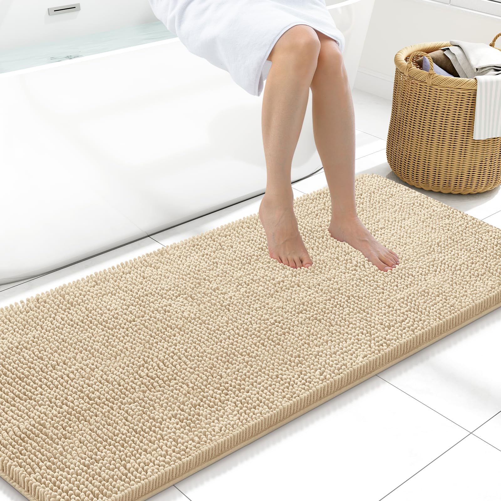 Arotive Bathroom Rugs 30x20, Extra Soft Absorbent Shaggy Chenille Bath Rugs, Machine Washable Rubber Backing Non-Slip Bath Mats for Bathroom Floor Tub and Shower, Home Decor Accessories, Grey